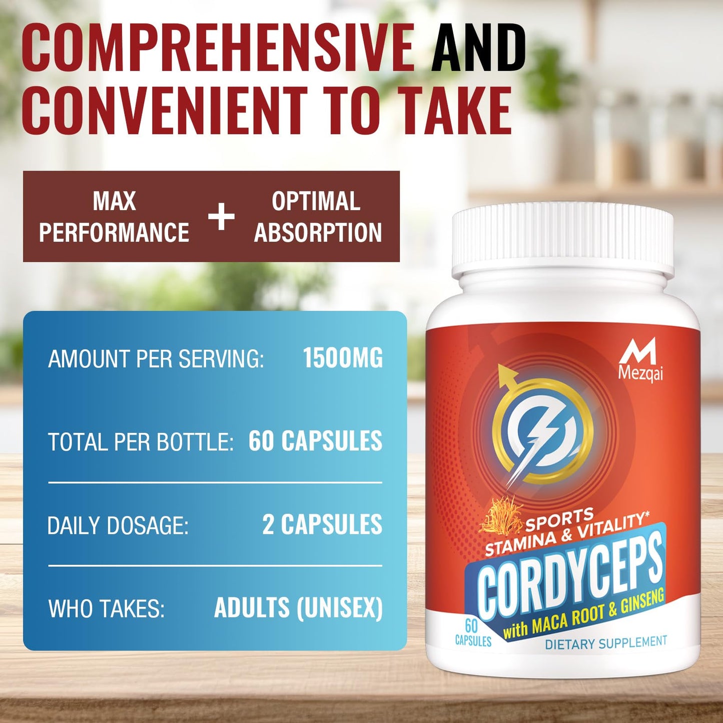 Mezqai Cordyceps Mushroom Capsules, 60 Count