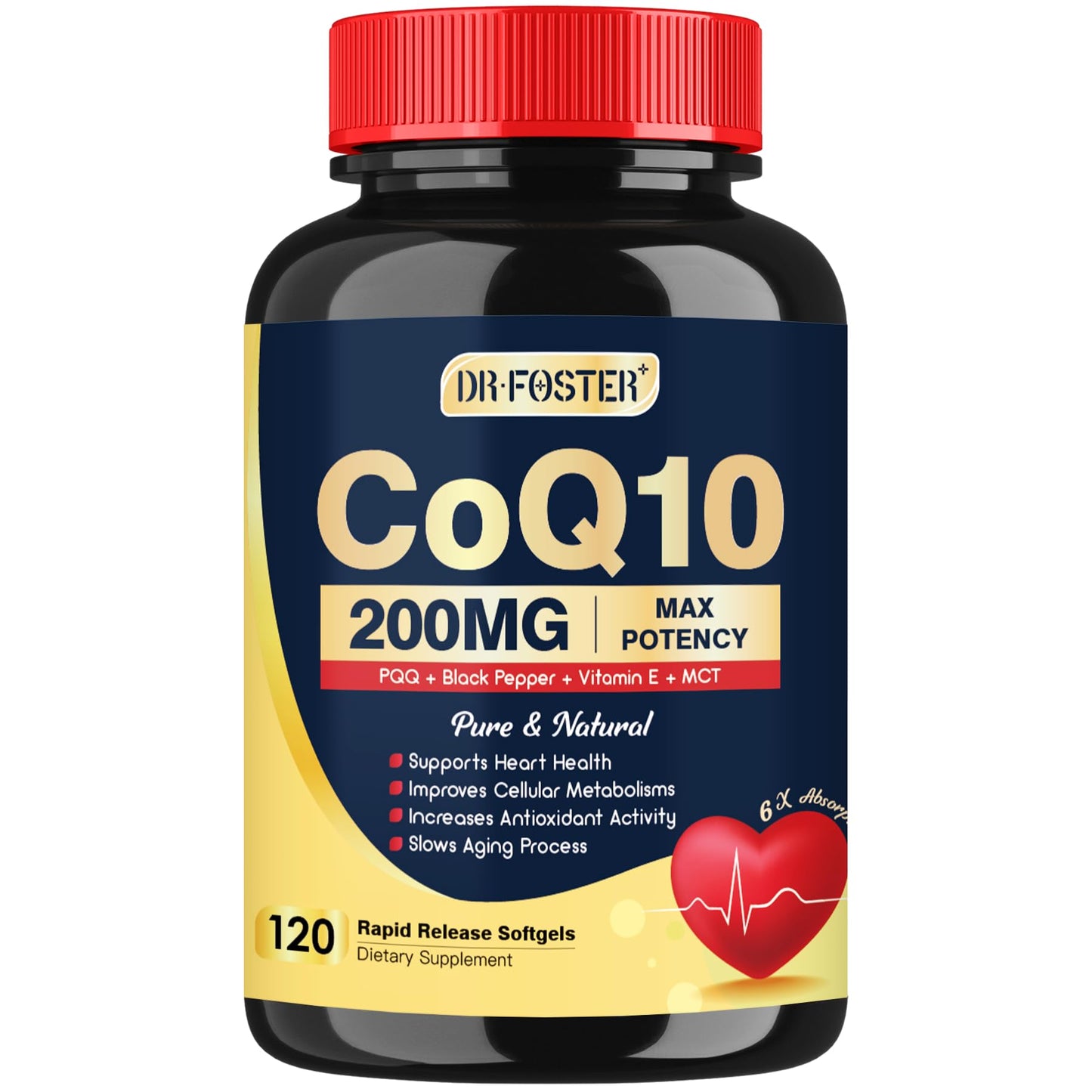 DRFOSTER CoQ10 200mg Softgels with PQQ & Vitamin E, 120 Softgels