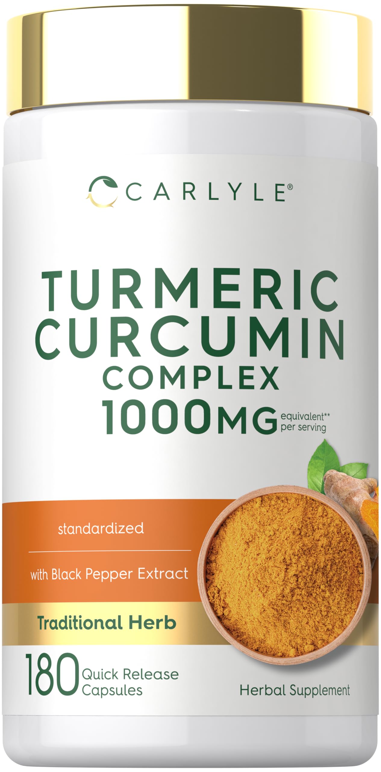 Carlyle Turmeric Curcumin with Black Pepper Capsules, 180 Count