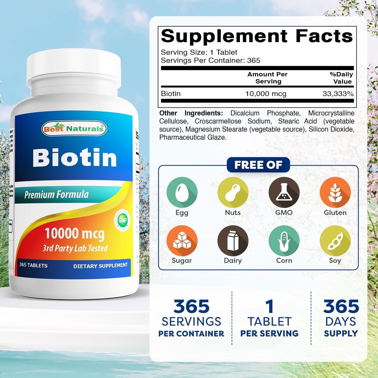 Best Naturals Biotin 10,000 mcg Tablets, 1095 Count