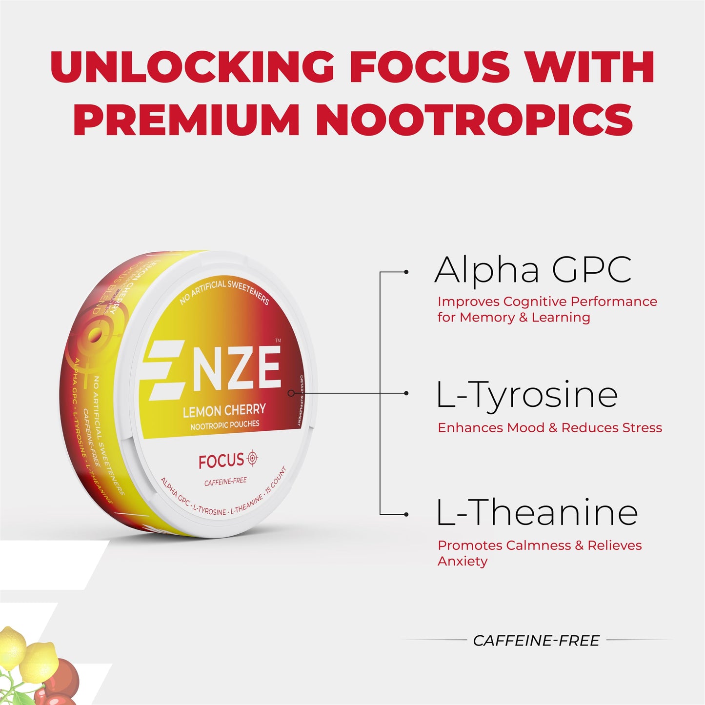 NZE Caffeine Free Nootropic Caplets (Lemon Cherry), 5 Count