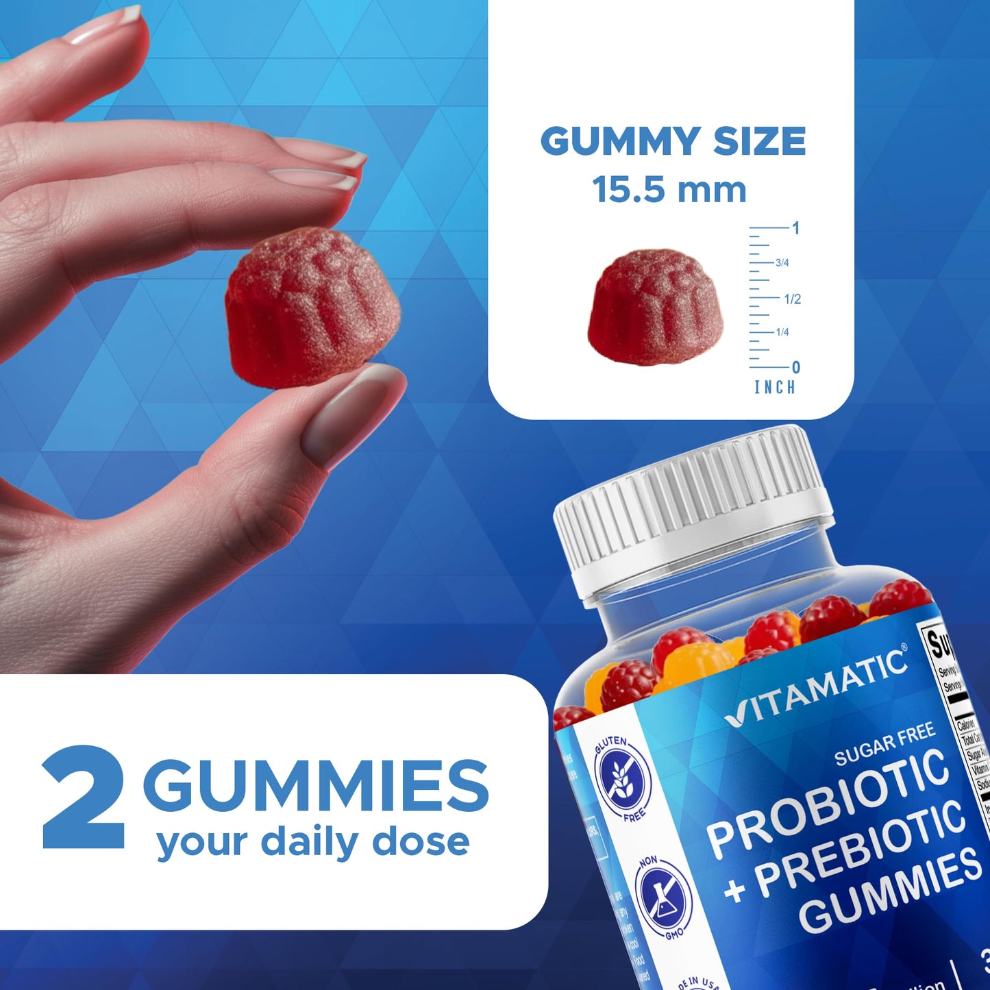 Vitamatic Sugar Free Probiotic Gummies for Men and Women 120 Gummies