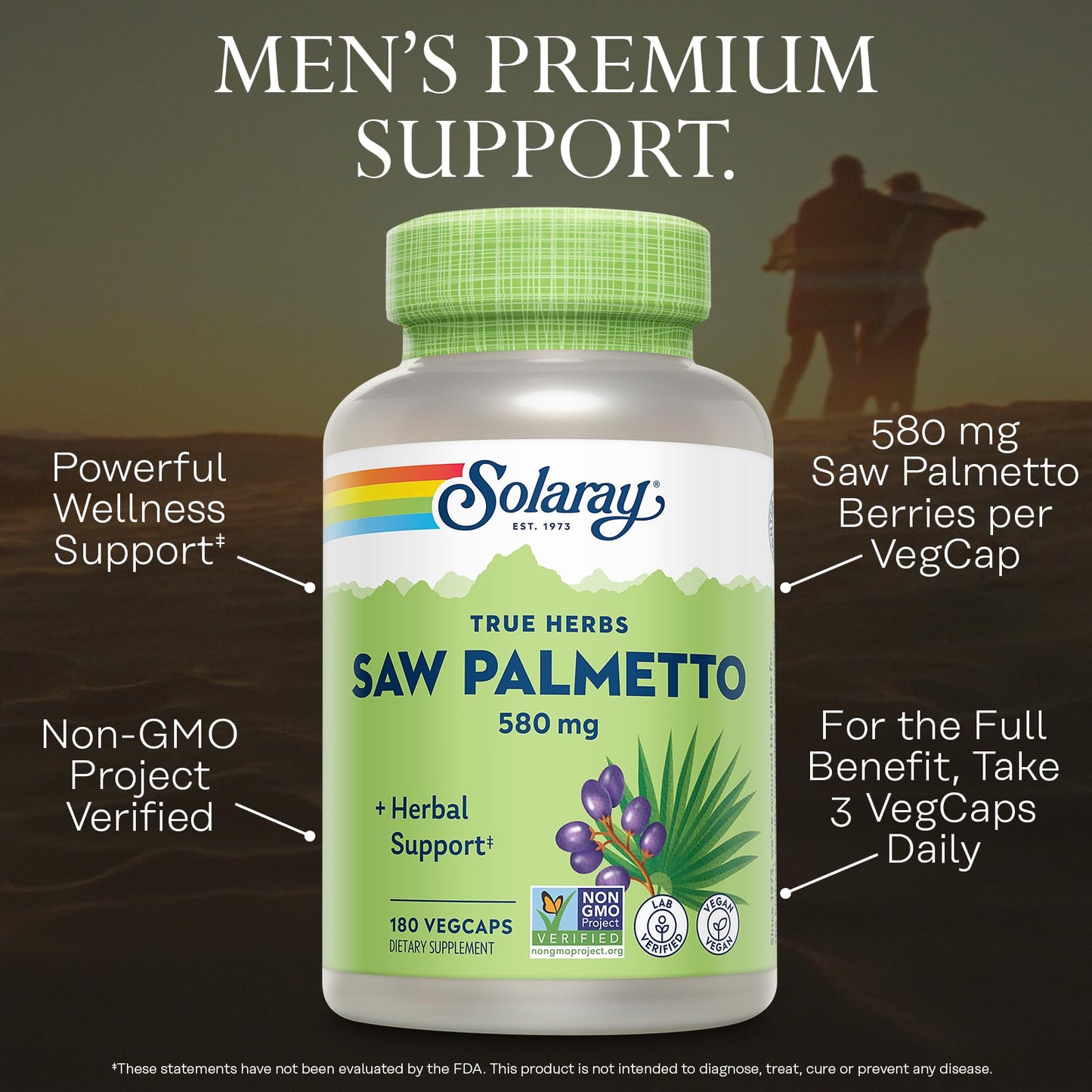 Solaray Saw Palmetto Berries 580 mg Capsule, 180 VegCaps