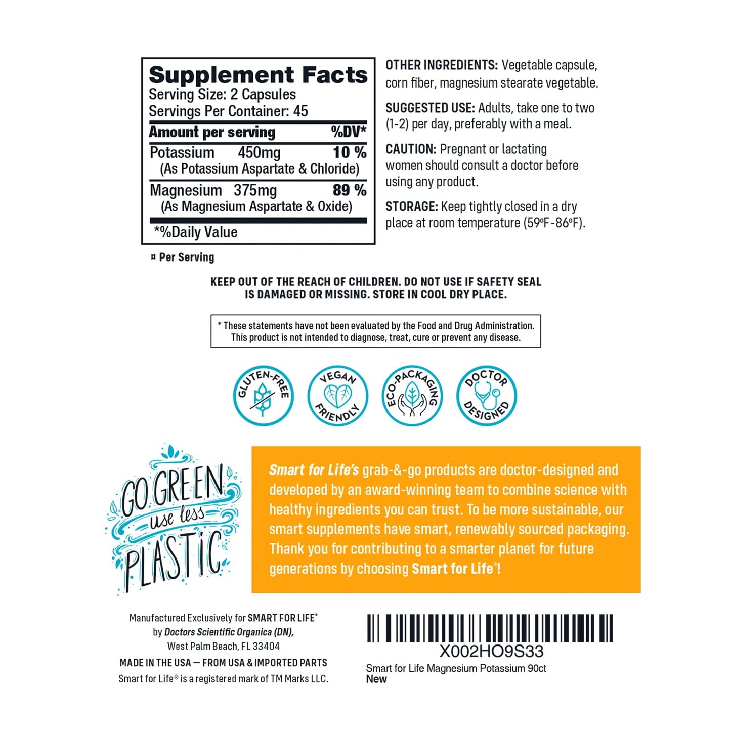 Smart for Life Potassium Magnesium Supplement Capsules, 90 Capsules