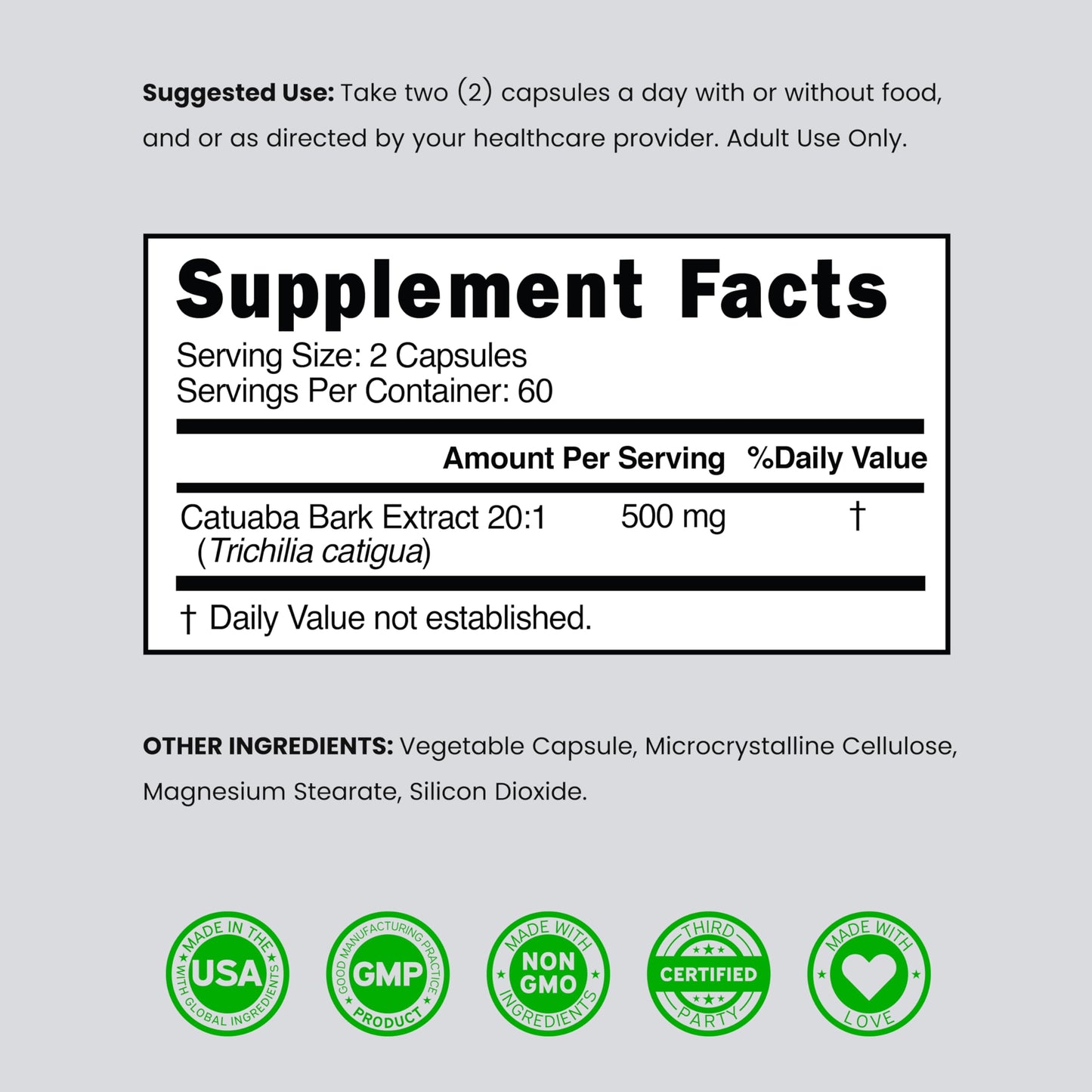DORADO NUTRITION Catuaba Bark Extract 10,000mg Per Serving Capsules 120 Count