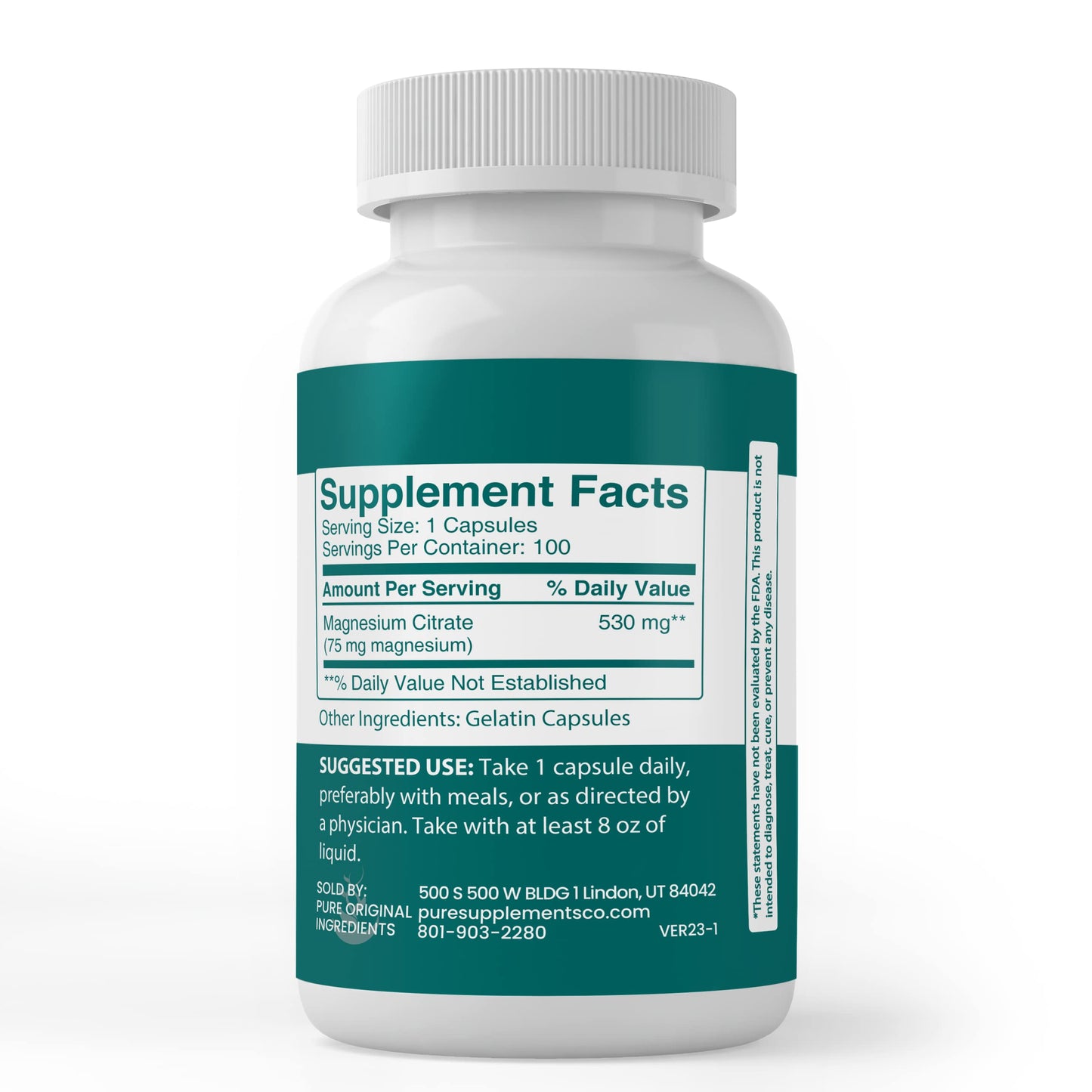 PURE ORIGINAL INGREDIENTS Magnesium Citrate Capsule, 100 Count