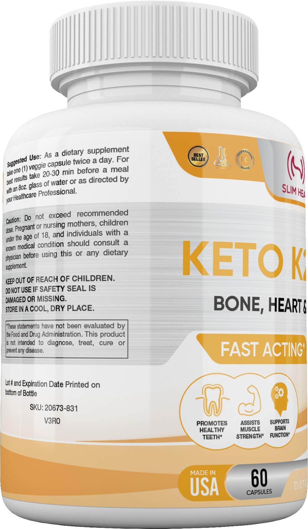 Slim Heat Vitamin K2 + D3 with Calcium 60 Capsules