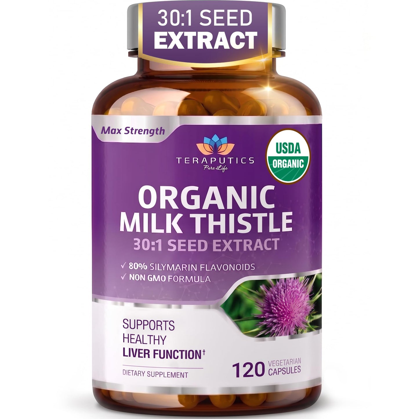 Teraputics Milk Thistle 300mg 30:1 Extract Capsules, 120 Count