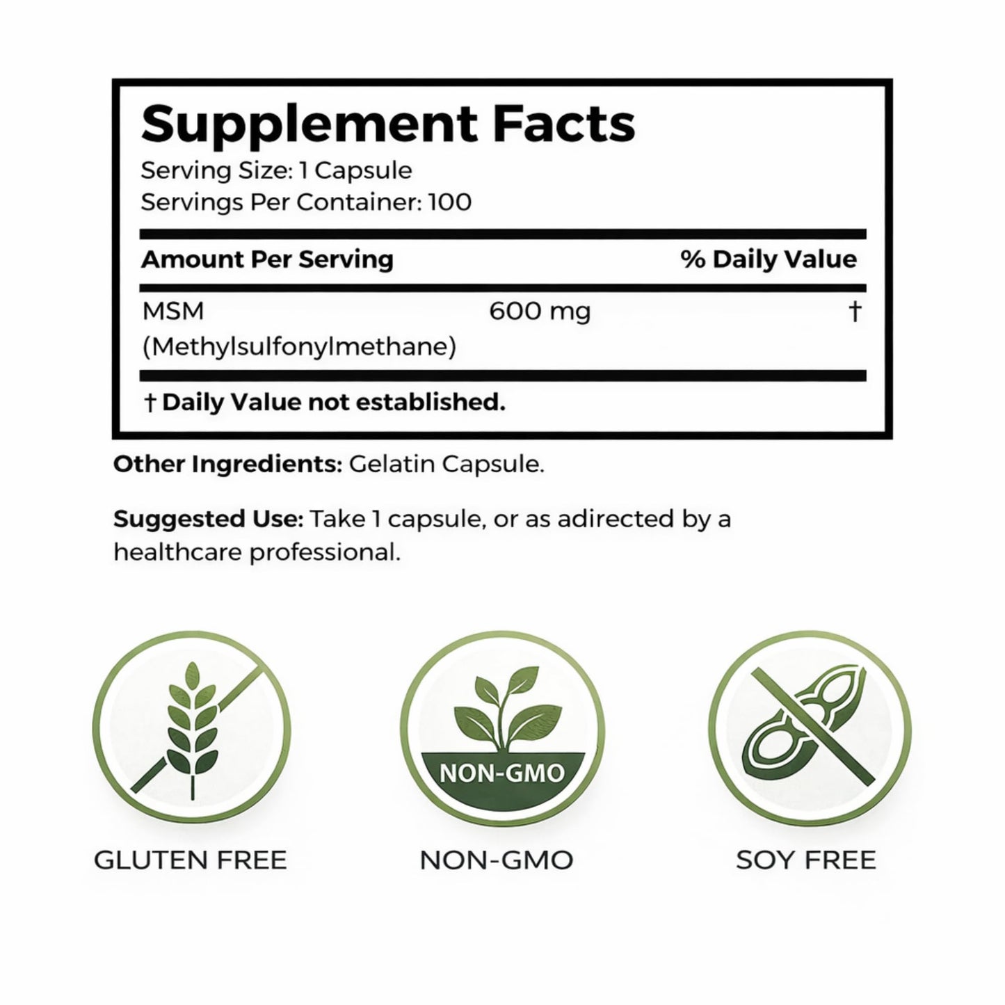 Dr Clark Store MSM Supplement 600mg Capsules 100 Count