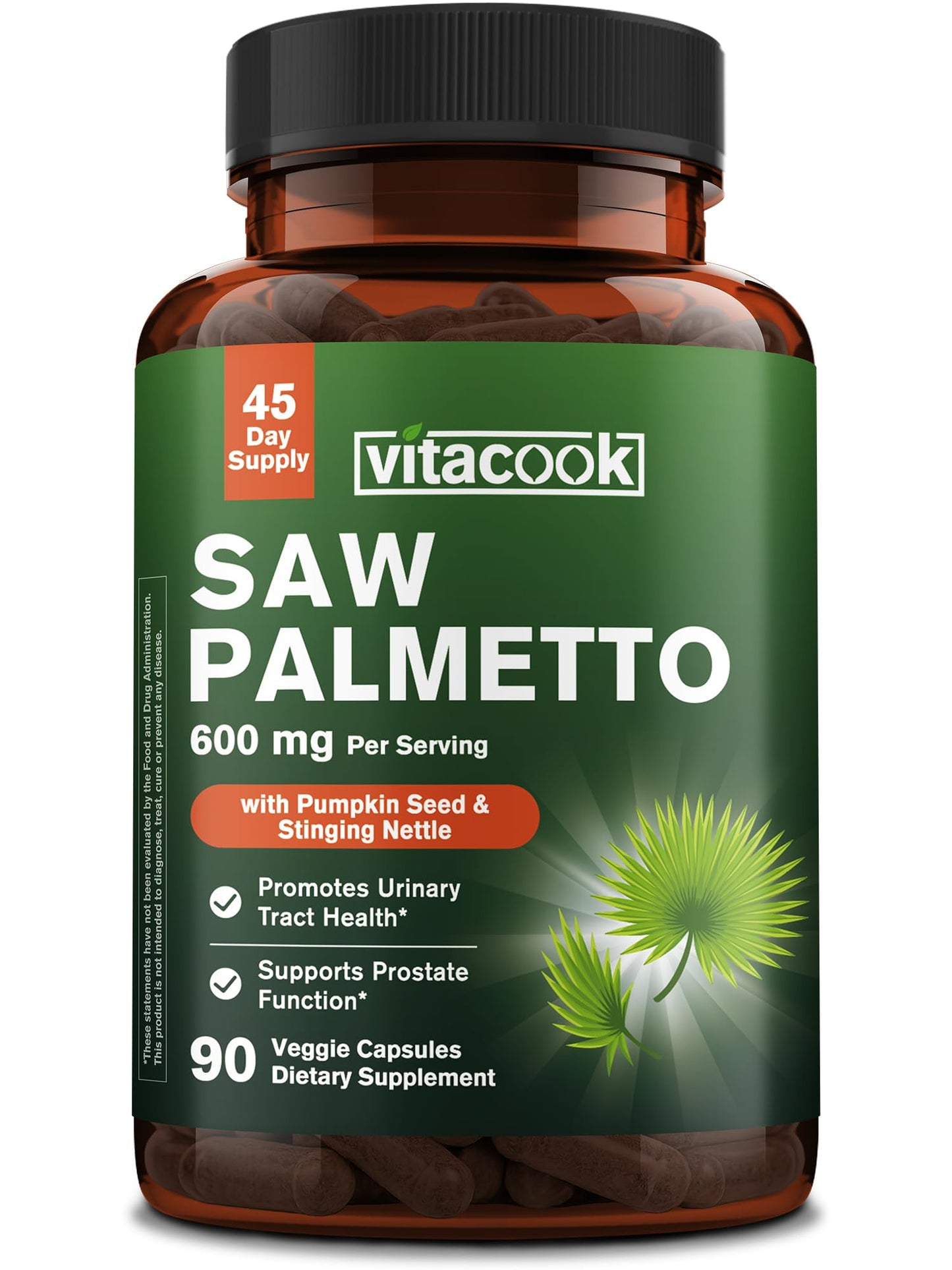 Vitacook Saw Palmetto Supplement for Men 600mg Capsules 90 Count