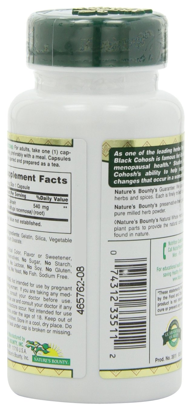 Nature's Bounty Black Cohosh 540mg Capsules, 200 Capsules