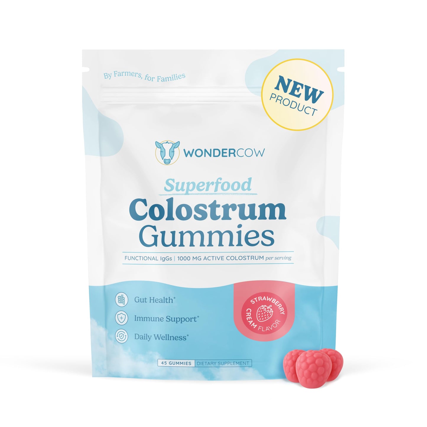 WONDERCOW Colostrum Gummies for Gut Health, Immune Support & Wellness Gummy, 45 Gummies