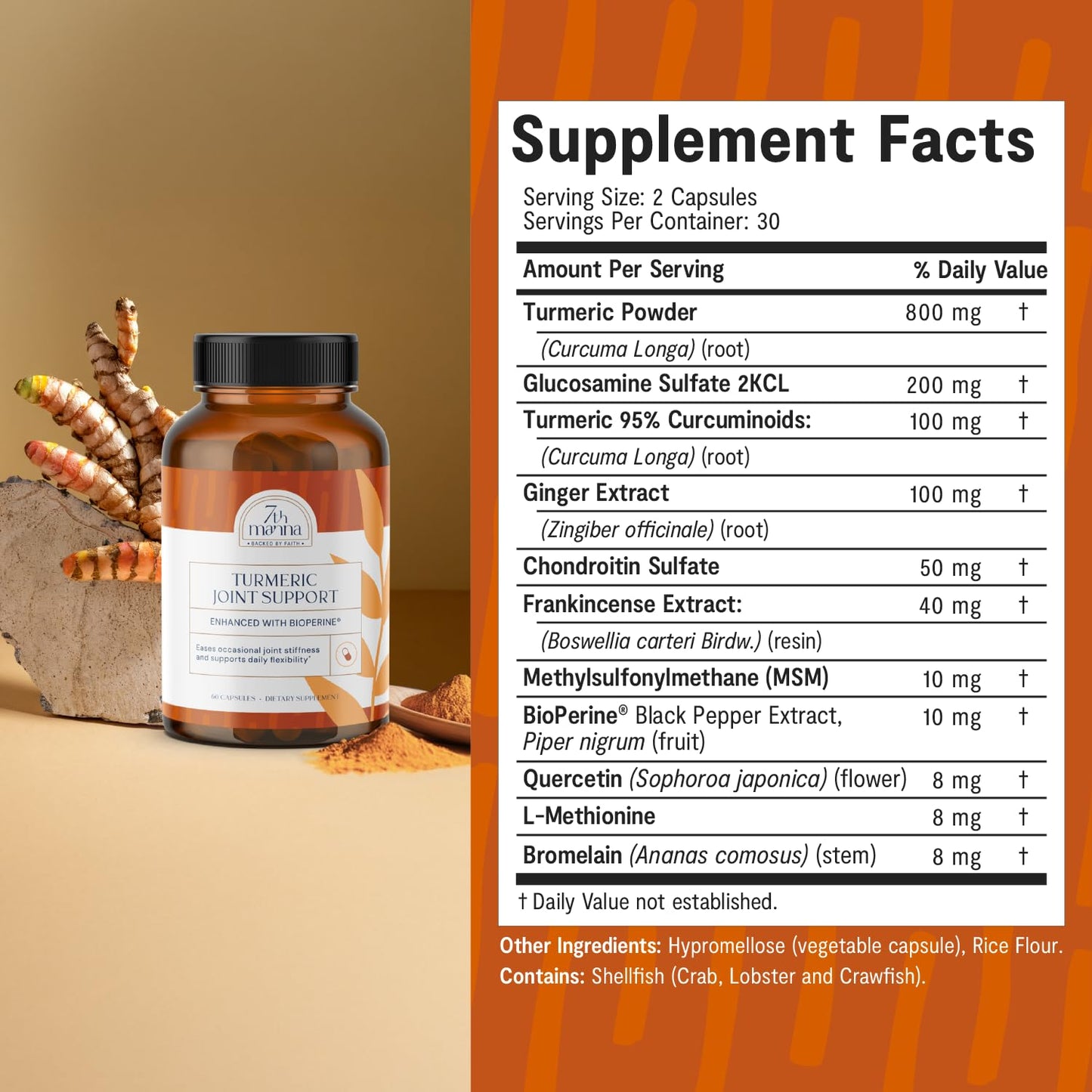7th Manna Turmeric Curcumin Supplement with Glucosamine, Chondroitin & MSM – Joint Support for Mobility, Flexibility & Comfort – Active Lifestyle Formula – 60 Capsules