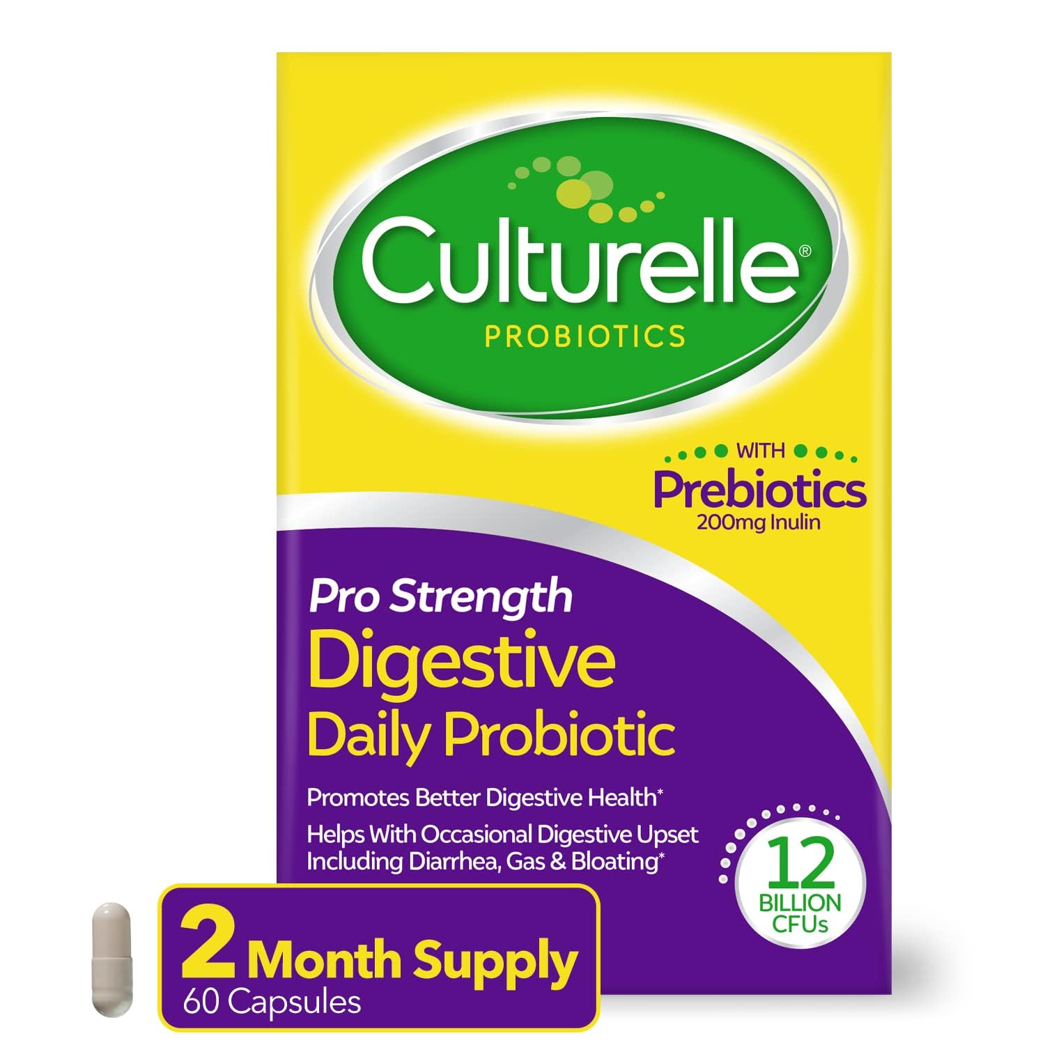 Culturelle Pro Strength Daily Probiotics for Digestive Health Capsules, 60 Count
