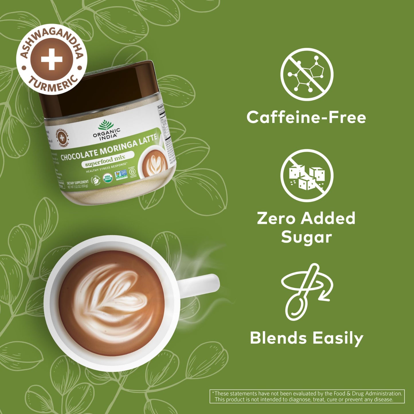 ORGANIC INDIA Chocolate Moringa Latte Powder, 3.5 oz