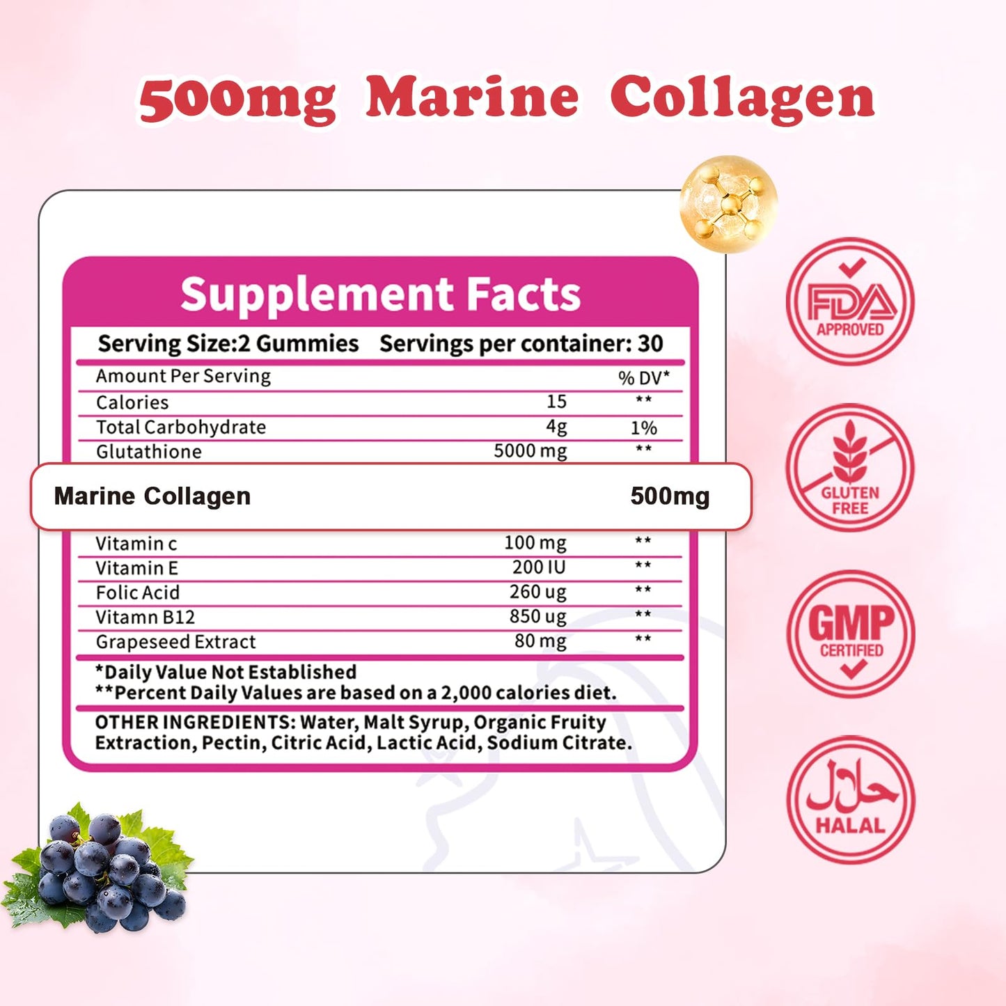OJOIJIO Glutathione 5000mg Gummies with Marine Collagen - Skin Brightening & Anti-Aging Supplement, Supports Wrinkle & Dark Spot Reduction - Halal, GMP Certified 60 Chewables