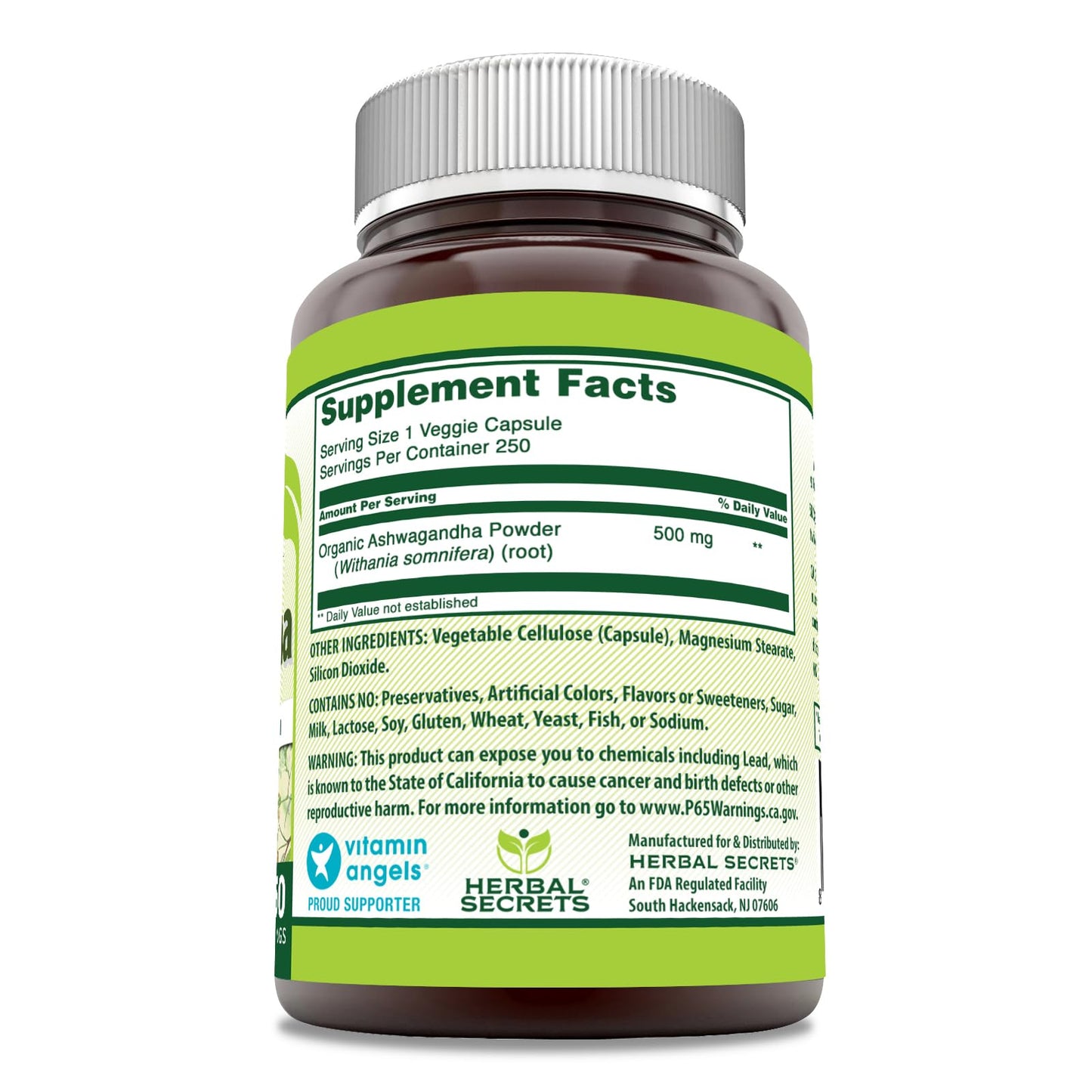 Herbal Secrets Ashwagandha 500 Mg Capsules, 250 Count