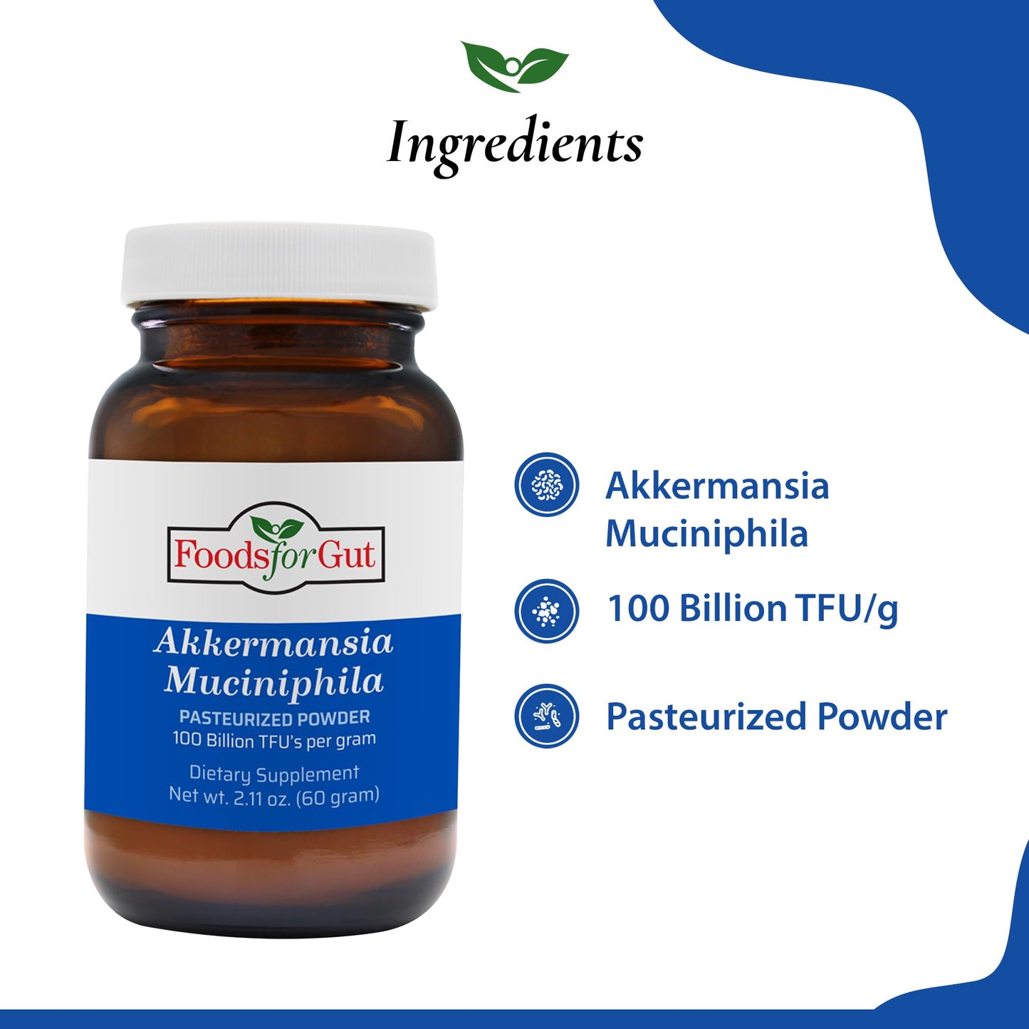Foods For Gut Akkermansia Muciniphila Pasteurized Powder 100 Billion TFU/g, 2.11 oz