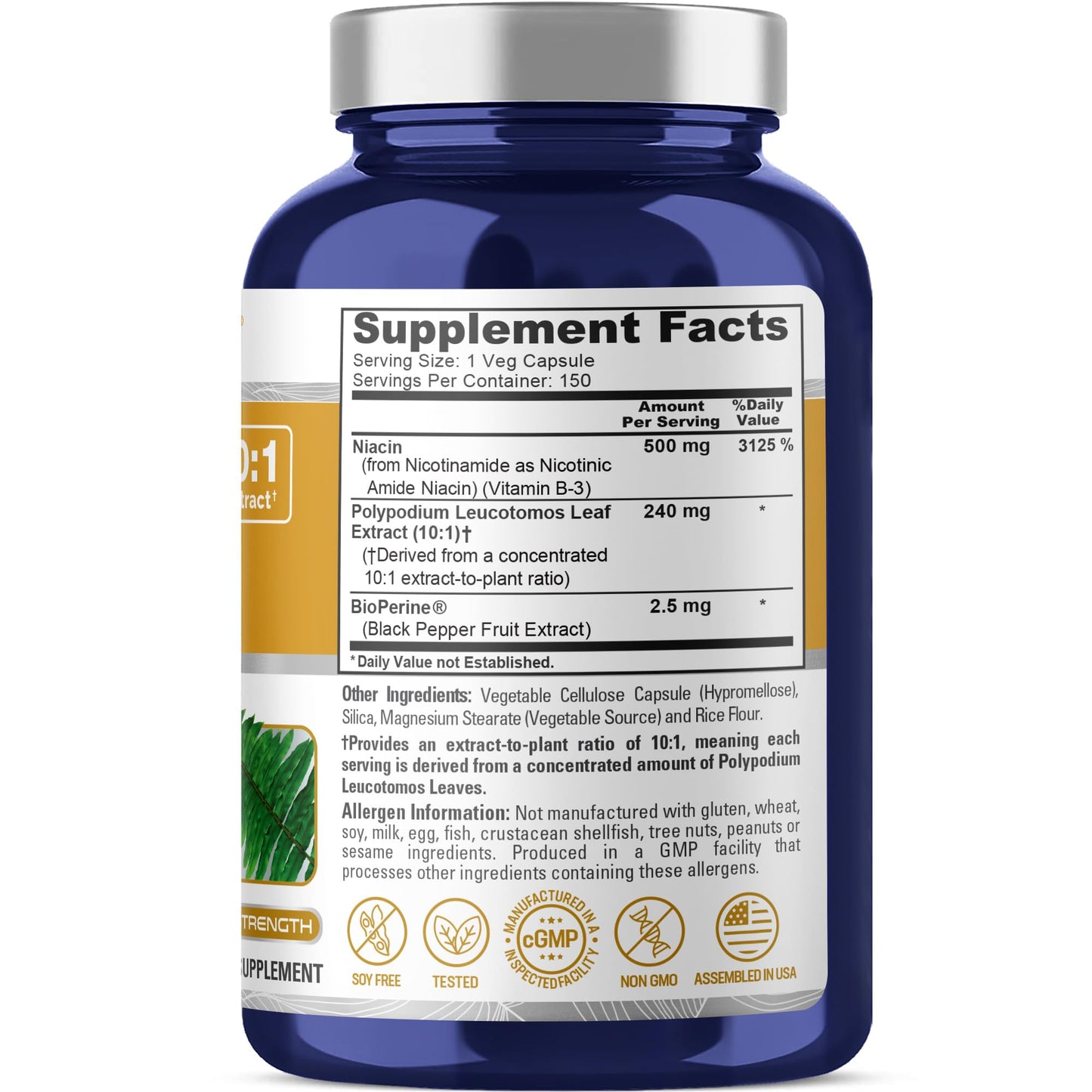 NusaPure Polypodium Nicotinamide Capsule, 150 Veg Capsules