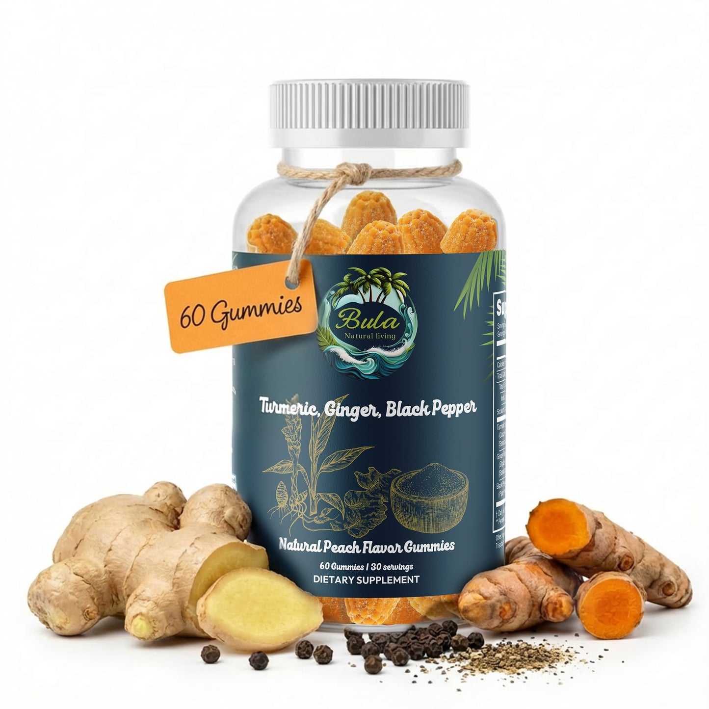 Bula Natural Living Fijian Turmeric and Ginger with Black Pepper Gummies, 60 Count