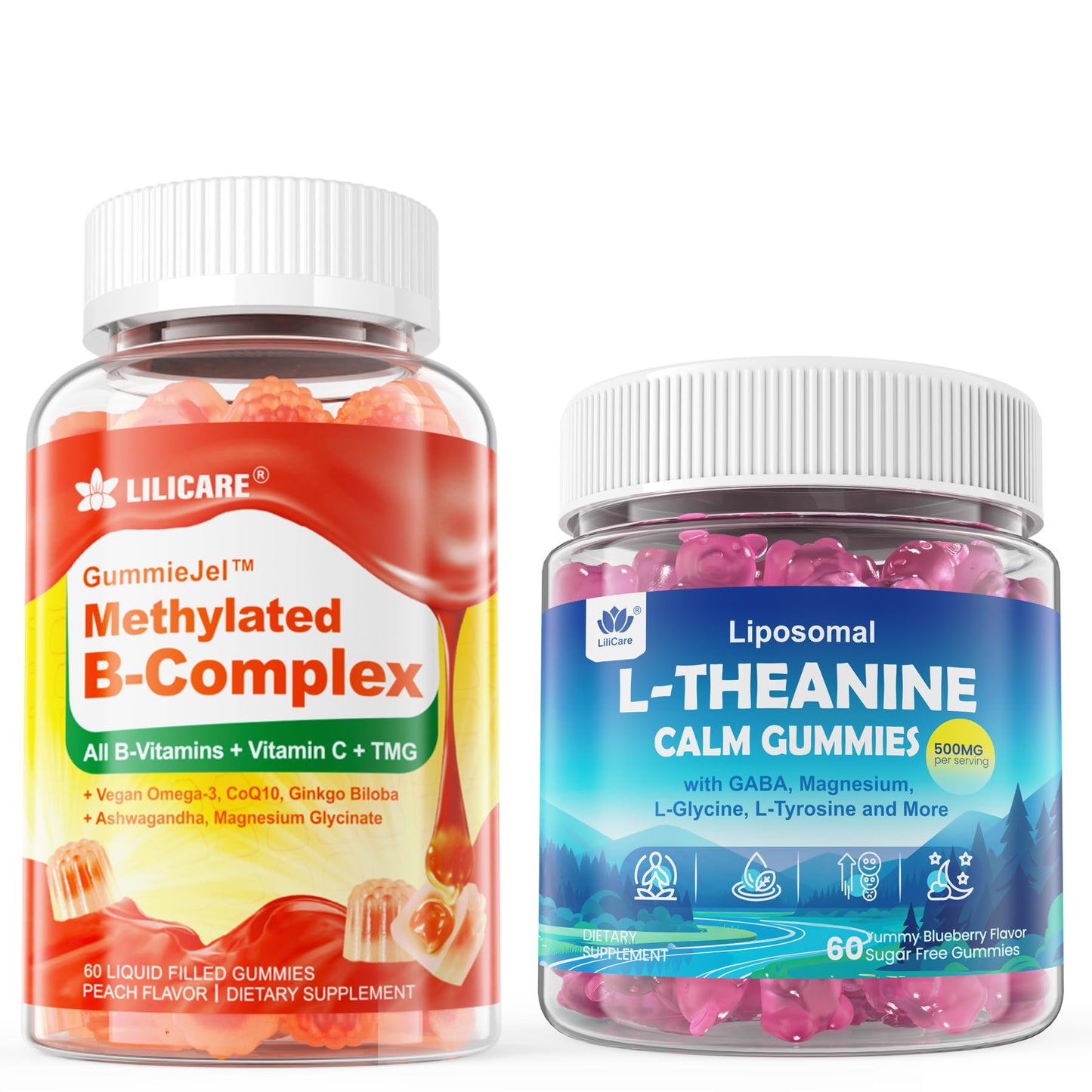 LILICARE Liposomal L-Theanine Gummies & Super Methylated Vitamin B Complex Gummies, 180 Gummies