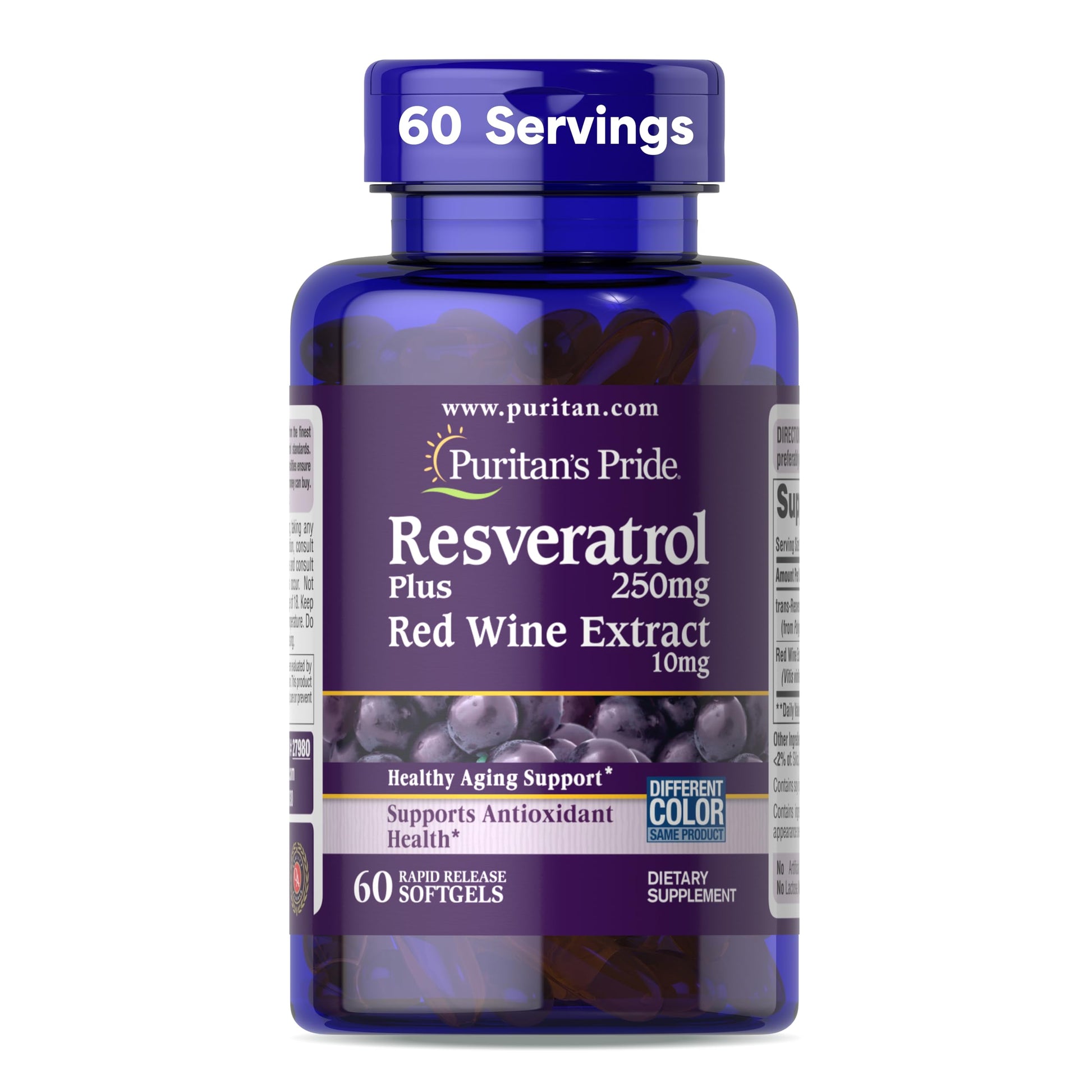 Puritan's Pride Premium Resveratrol Youth Guard 250mg Softgels, 60 Count