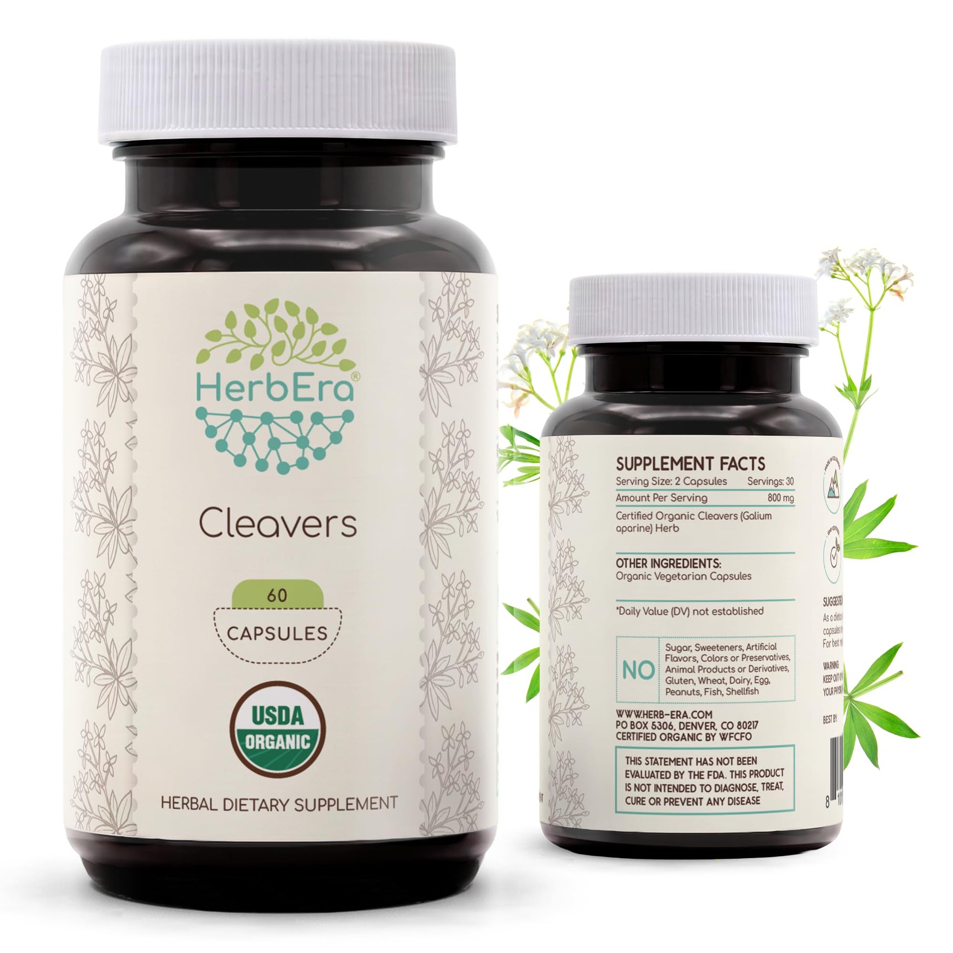 HerbEra USDA Organic Cleavers Capsules, 60 Capsules
