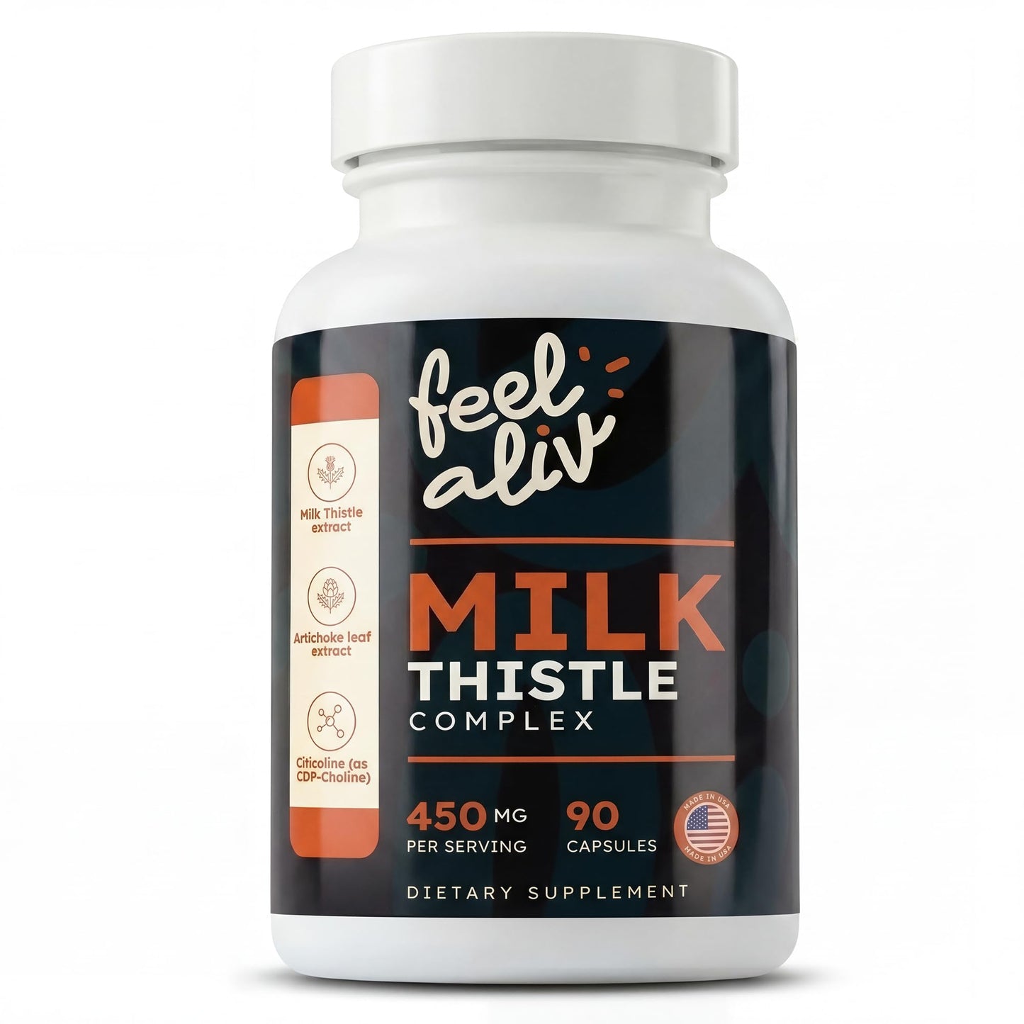 Feelaliv Milk Thistle Complex with Choline, Artichoke & Dandelion Digestive Wellness Support, 180mg Milk Thistle with 144mg Silymarin, 1 Capsule