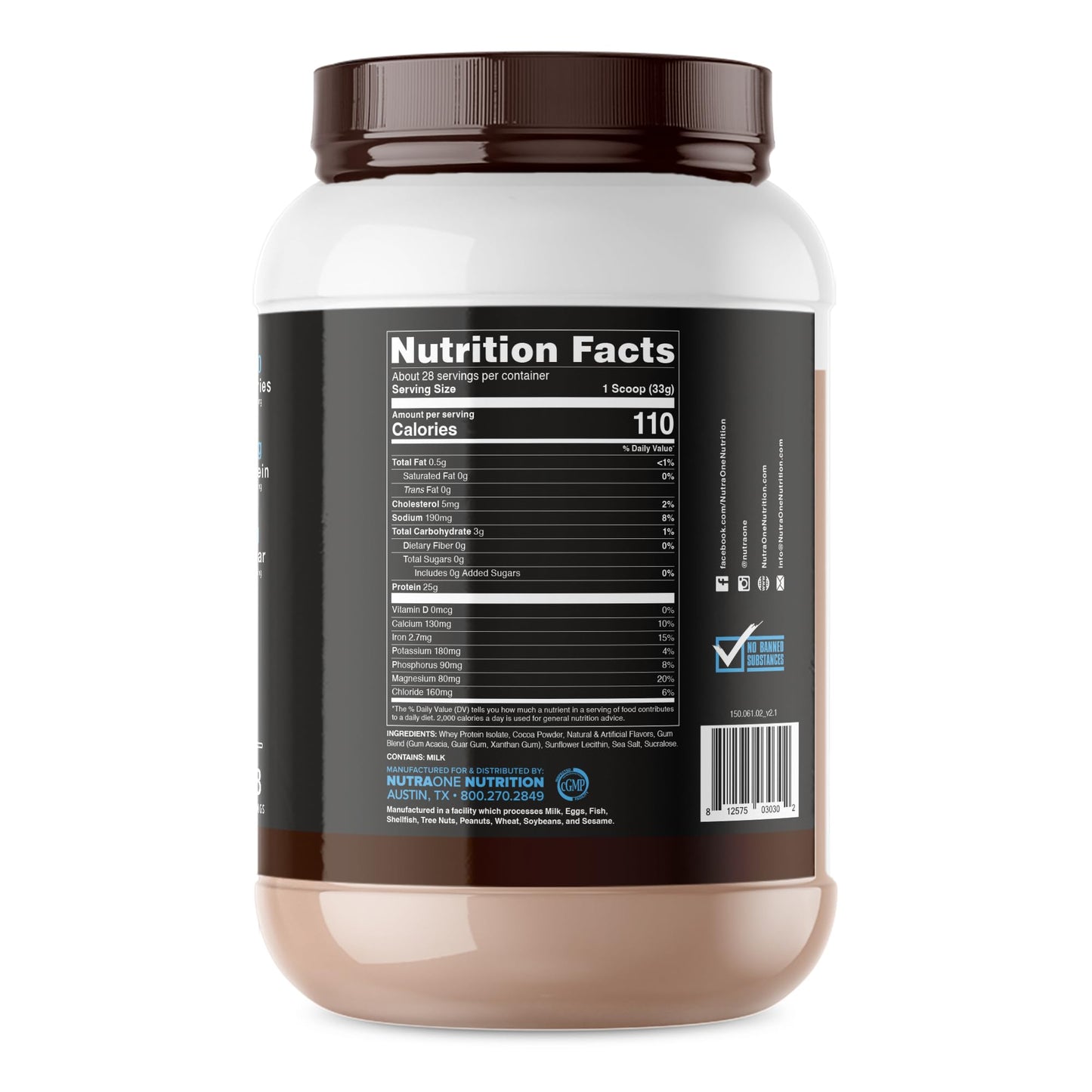 NutraOne IsolateOne Whey Protein Isolate Powder 31.9 Servings