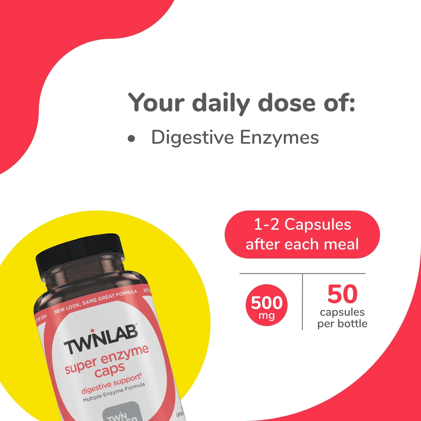 Twinlab Super Enzyme Capsule, Constipation Supplement with Digestive Enzymes, 50 Capsules