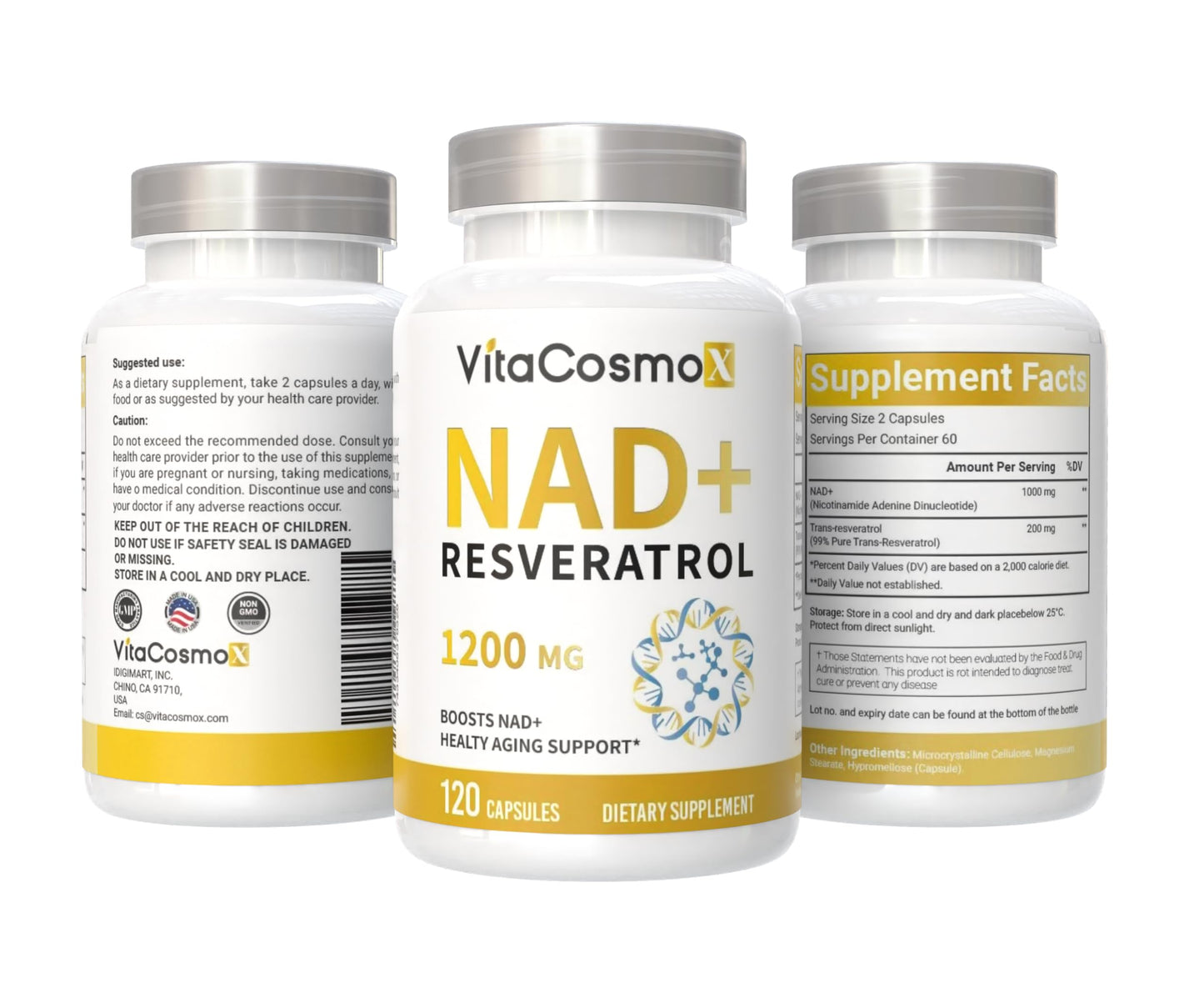 VitaCosmoX NAD+ Supplement 1,200mg per Serving Capsules, 120 Count
