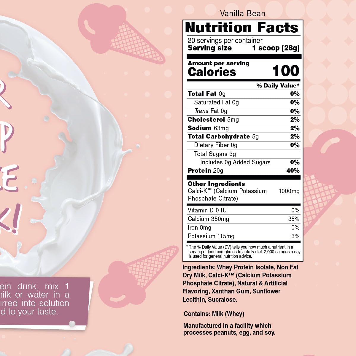 Bariatric Eating Inspire Vanilla Bean Whey Protein Isolate Powder with Calcium, 20g Serving