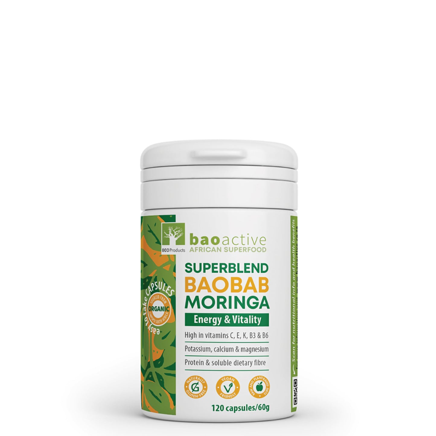Baoactive Baobab Moringa Powder Superblend Capsules 120 Count