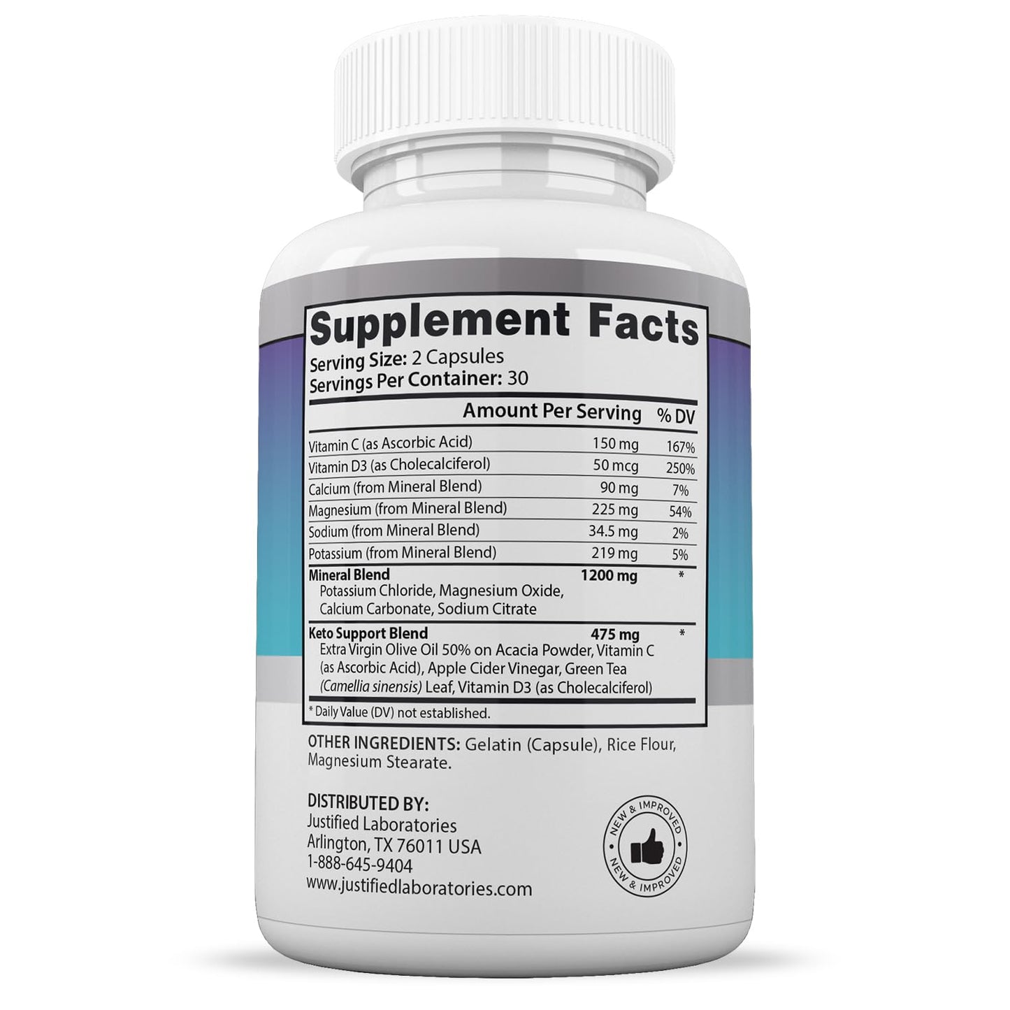 Justified Laboratories Ketogenix Extreme Keto Pills 1675MG New & Improved Formula Contains Apple Cider Vinegar Extra Virgin Olive Oil Powder Green Tea Leaf 60 Capsules