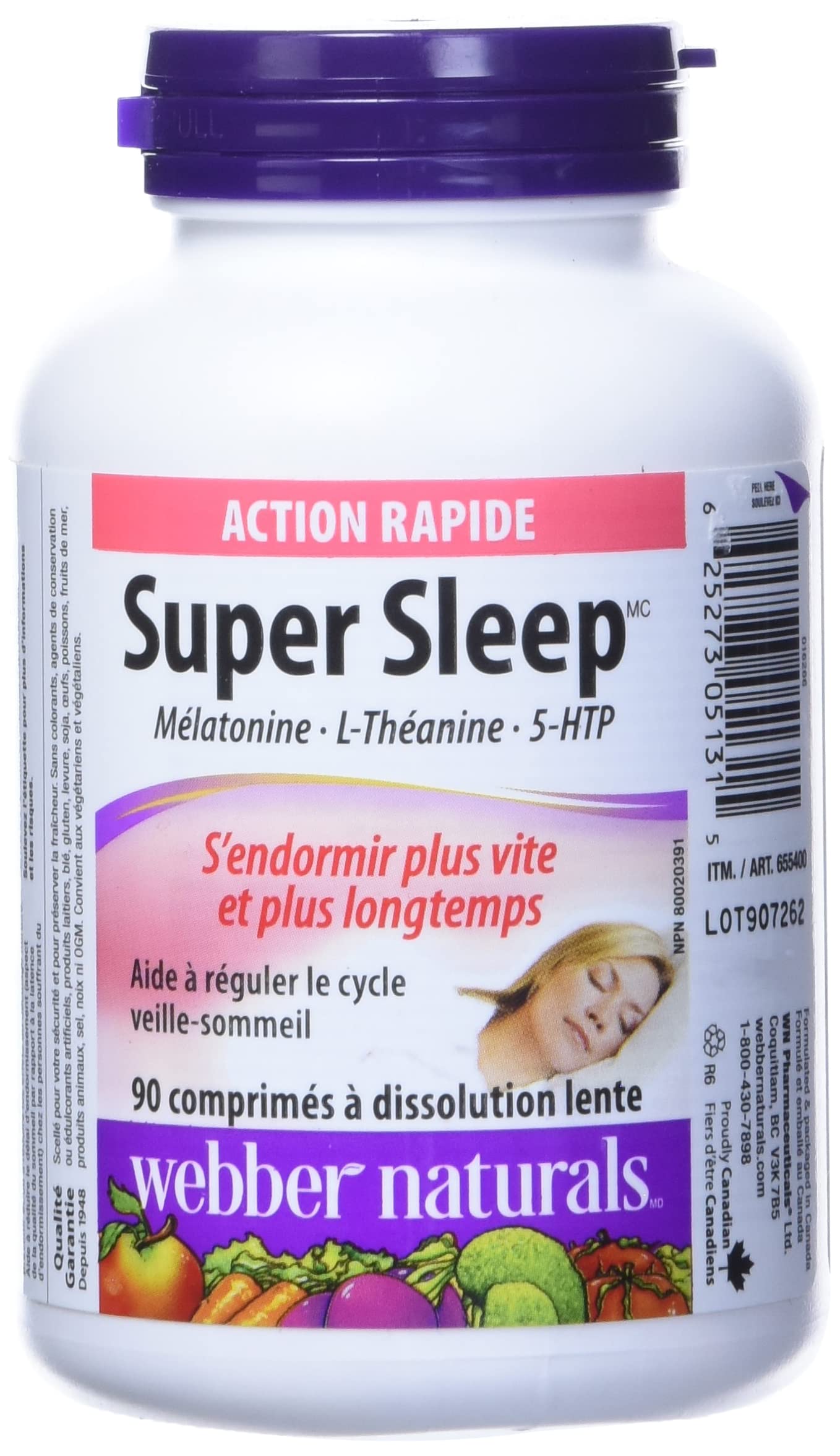Webber Naturals Super Sleep Melatonin Plus L-Theanine & 5-HTP Soft-Melt Tablets, 90 Count