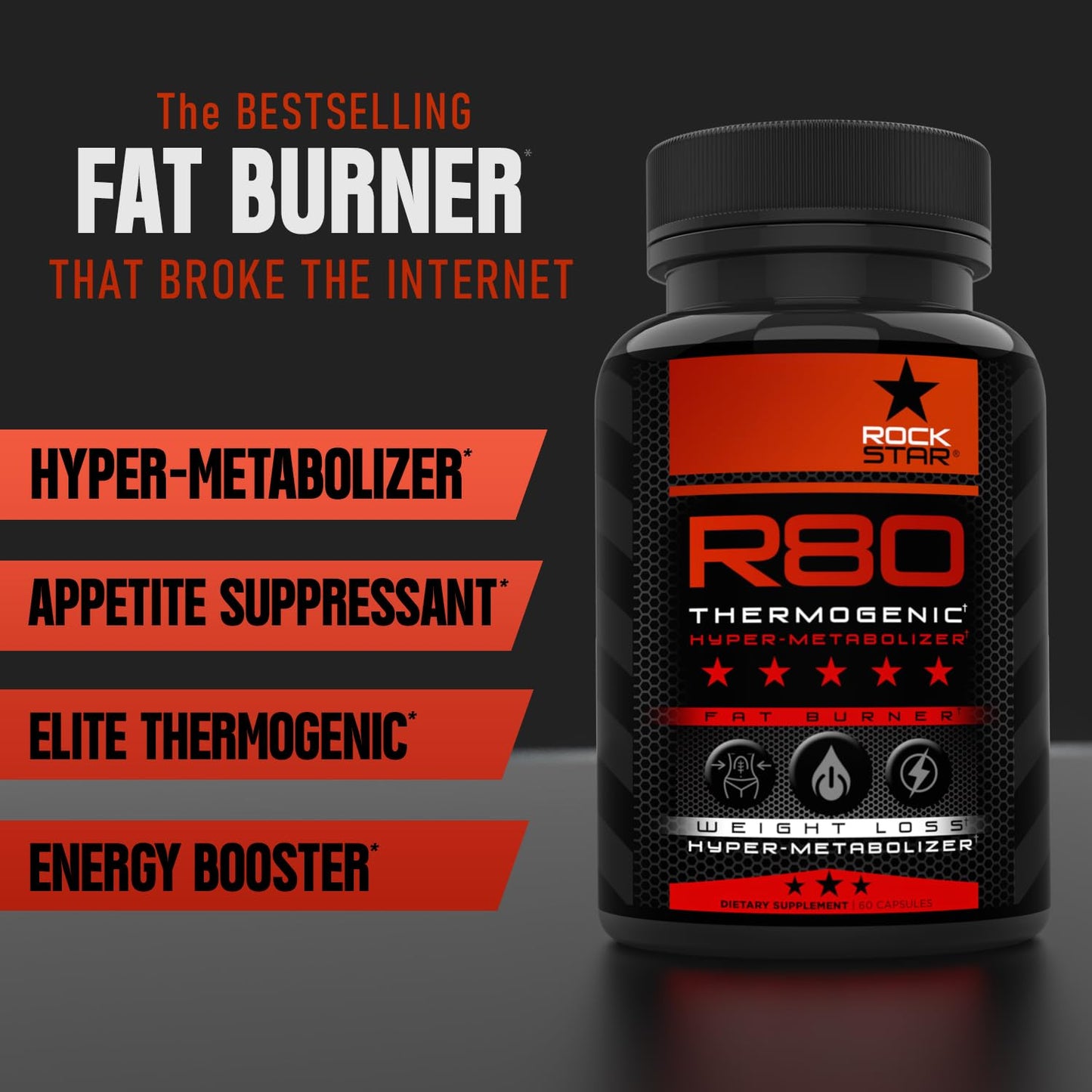 Rockstar R80 Extreme Thermogenic Hyper-Metabolizer Fat Burner Capsule, 60 Count
