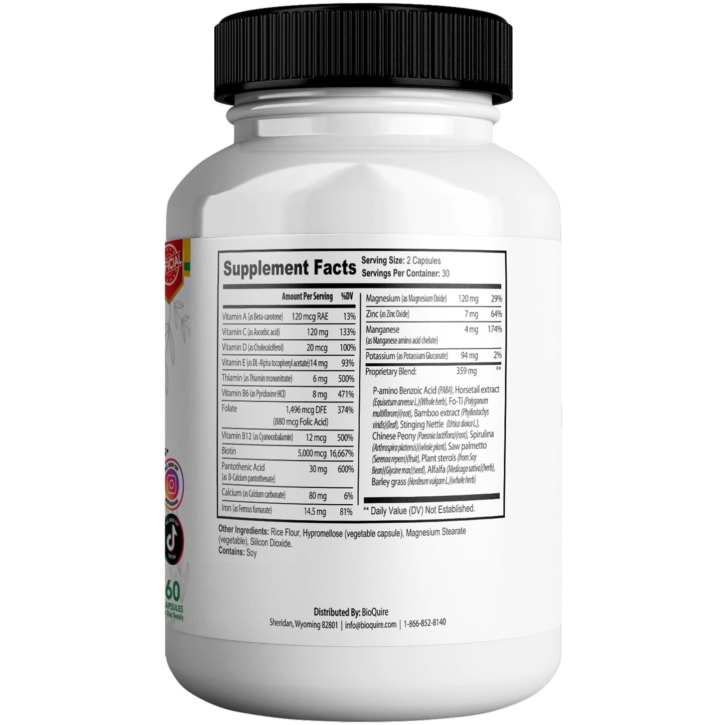 BIOQUIRE Keragenis Max Hair, Skin & Nails Supplement with Biotin 5000mcg Capsules, 60 Count