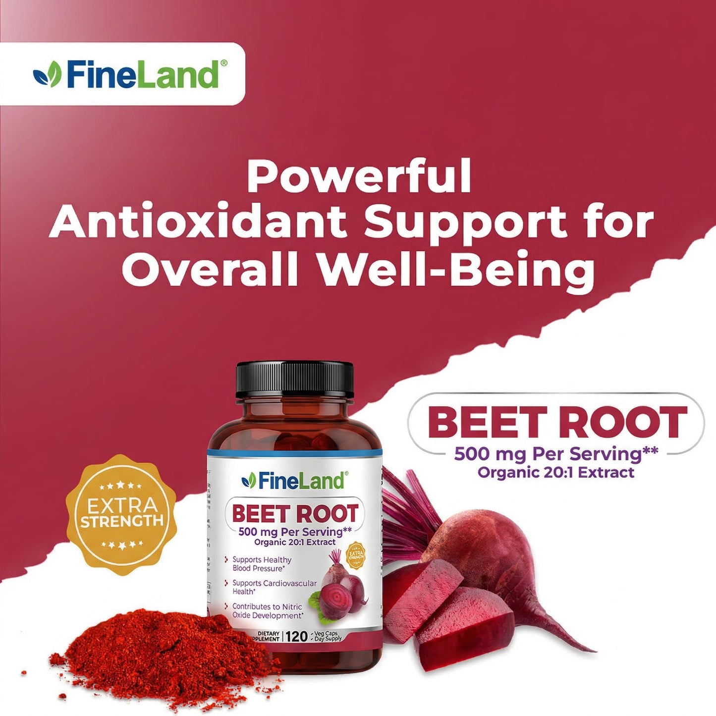 FineLand Beet Root Capsules 20:1 Extract, 120 Capsules