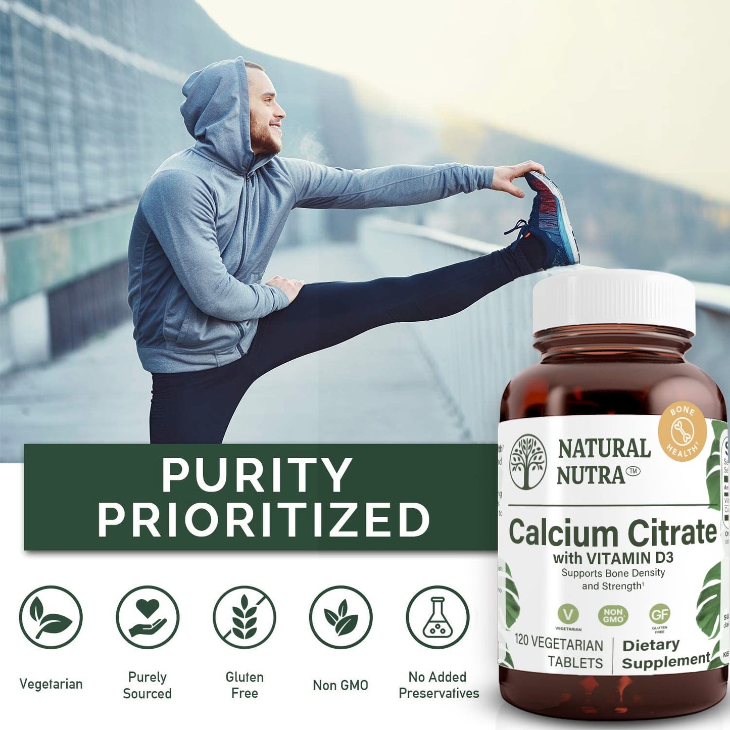 Natural Nutra Calcium Citrate with Vitamin D3 Tablets, 120 Count