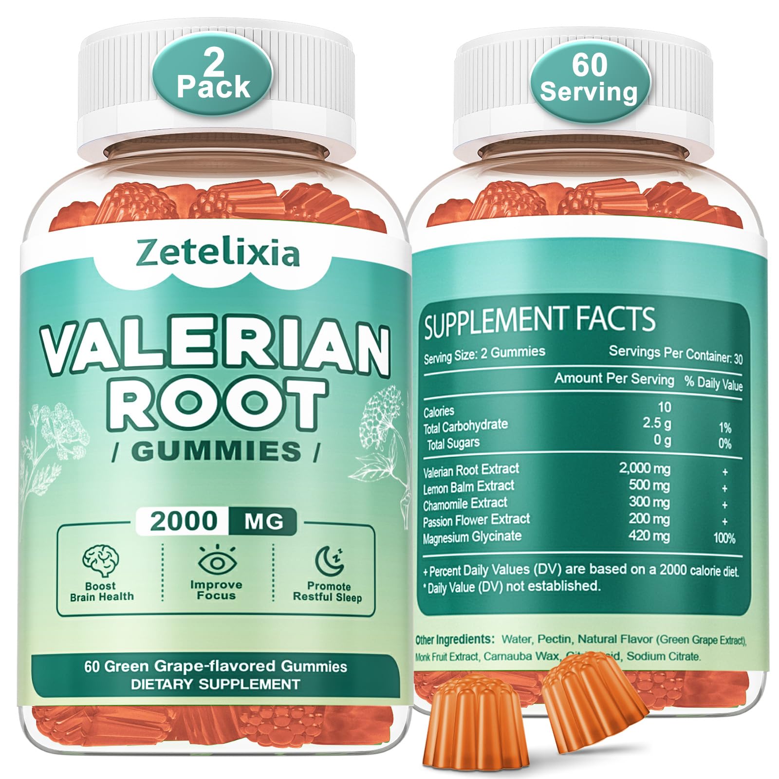 Zetelixia Organic Valerian Root Gummies, 120 Count