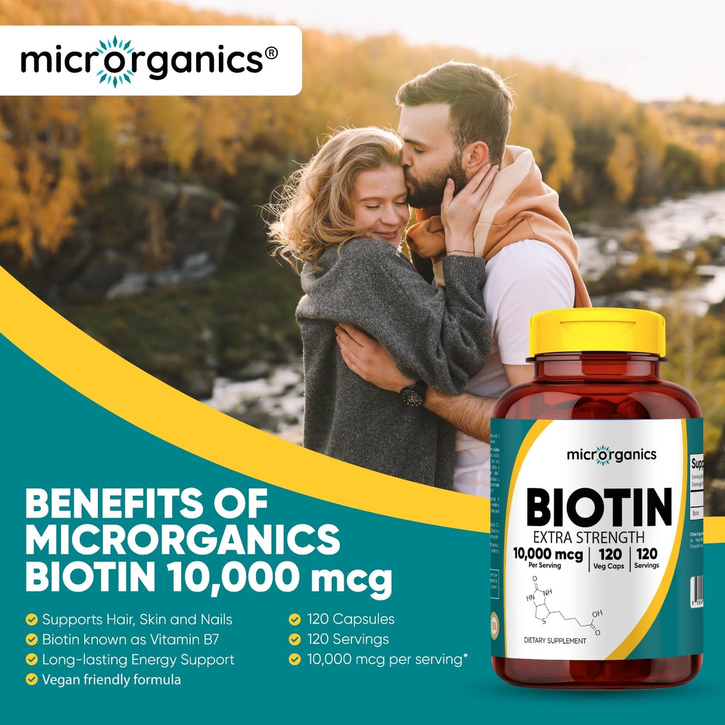MICRORGANICS Biotin 10,000 mcg Extra Strength – Supports Hair, Skin & Nail Health, and Energy Metabolism – High Potency Vitamin B7 – 120 Vegan Capsules