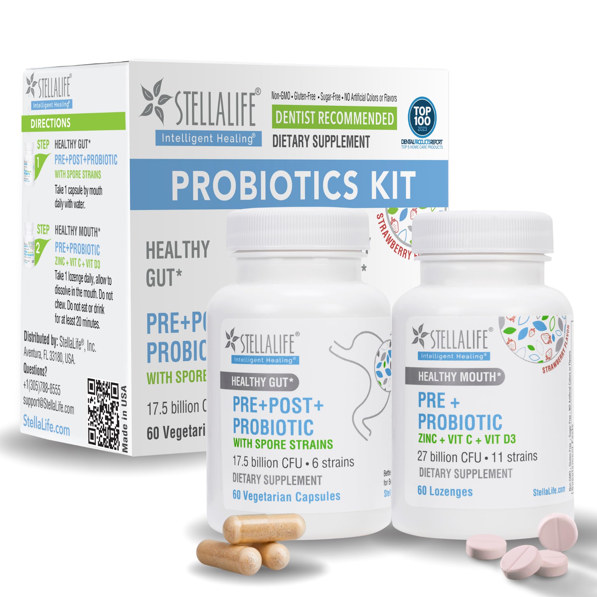 StellaLife Probiotics Oral & Gut Prebiotics Post Probiotics Kit Capsule & Lozenges 120