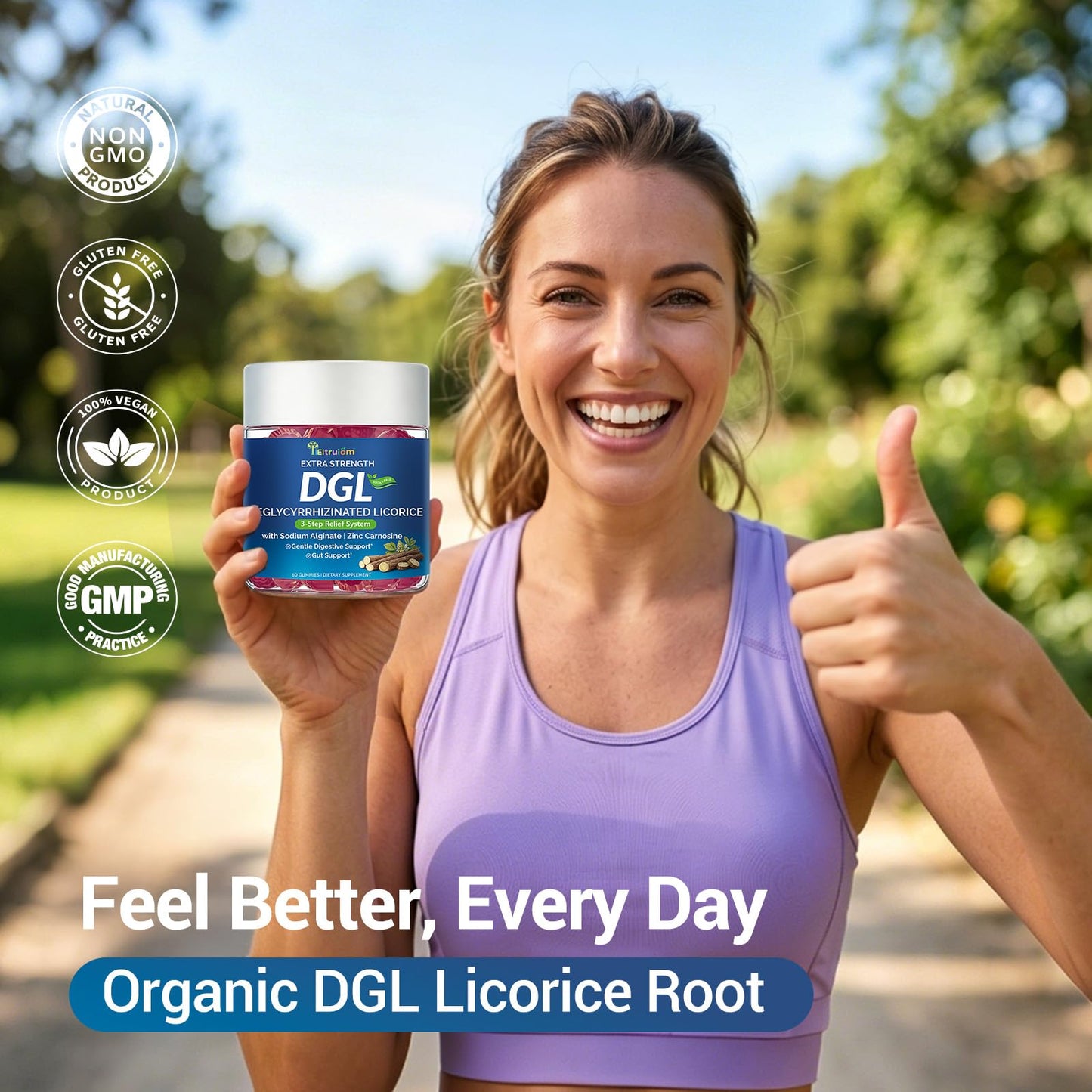 IIEltruiom DGL with Zinc Carnosine & Aloe Vera for Digestive Support, Vegan Gummies, 60 count