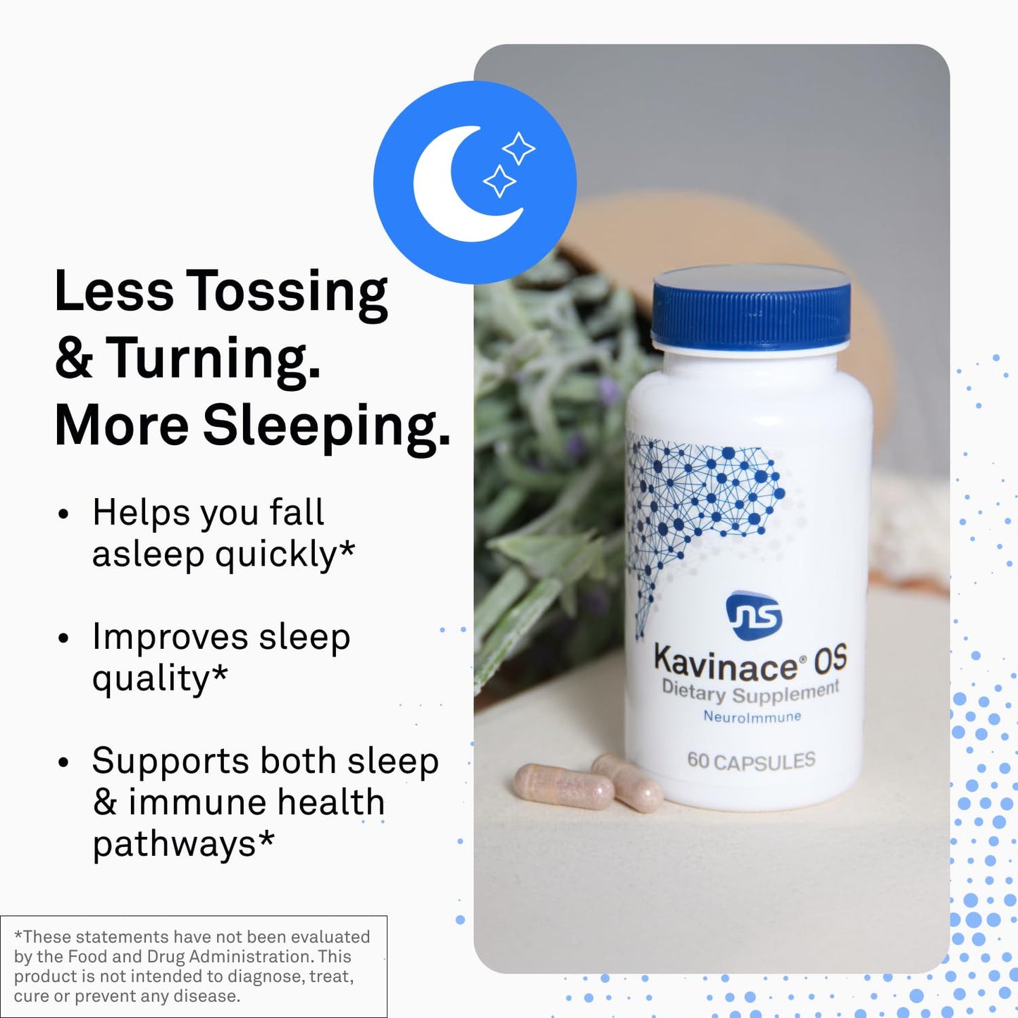 NeuroScience Kavinace OS Sleep Aid Formula with Melatonin 5mg + L-Theanine, Nighttime Cellular Health Blend for Sleep Efficiency and Immune Support, 60 Capsules
