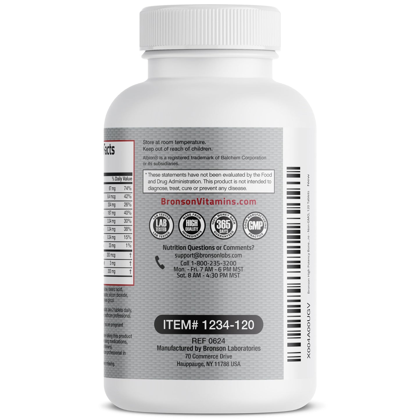Bronson Bone Health & Strength Complex High Potency Formula 200 mcg Vitamin K2 as MK7, Plus Calcium, Boron, Cissus Quadrangularis, Magnesium, Vitamin D3, and More, Non-GMO, 120 Tablets
