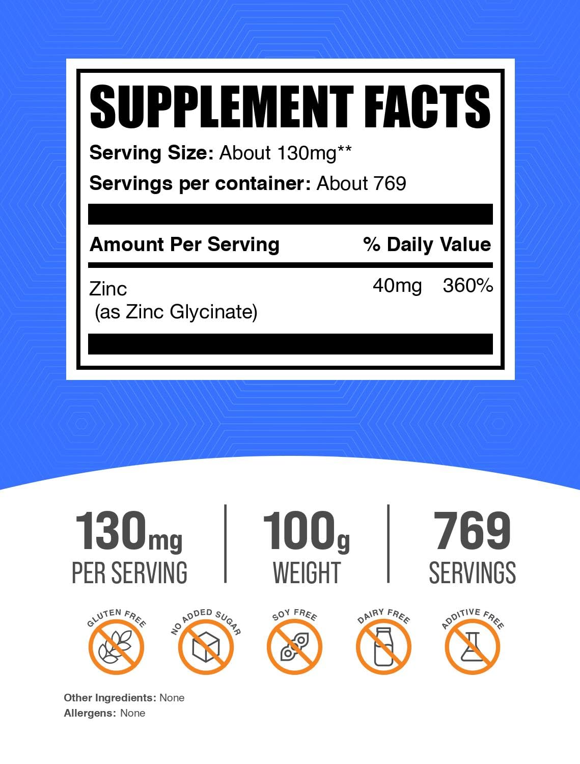 BulkSupplements Zinc Glycinate Powder 3.53 oz