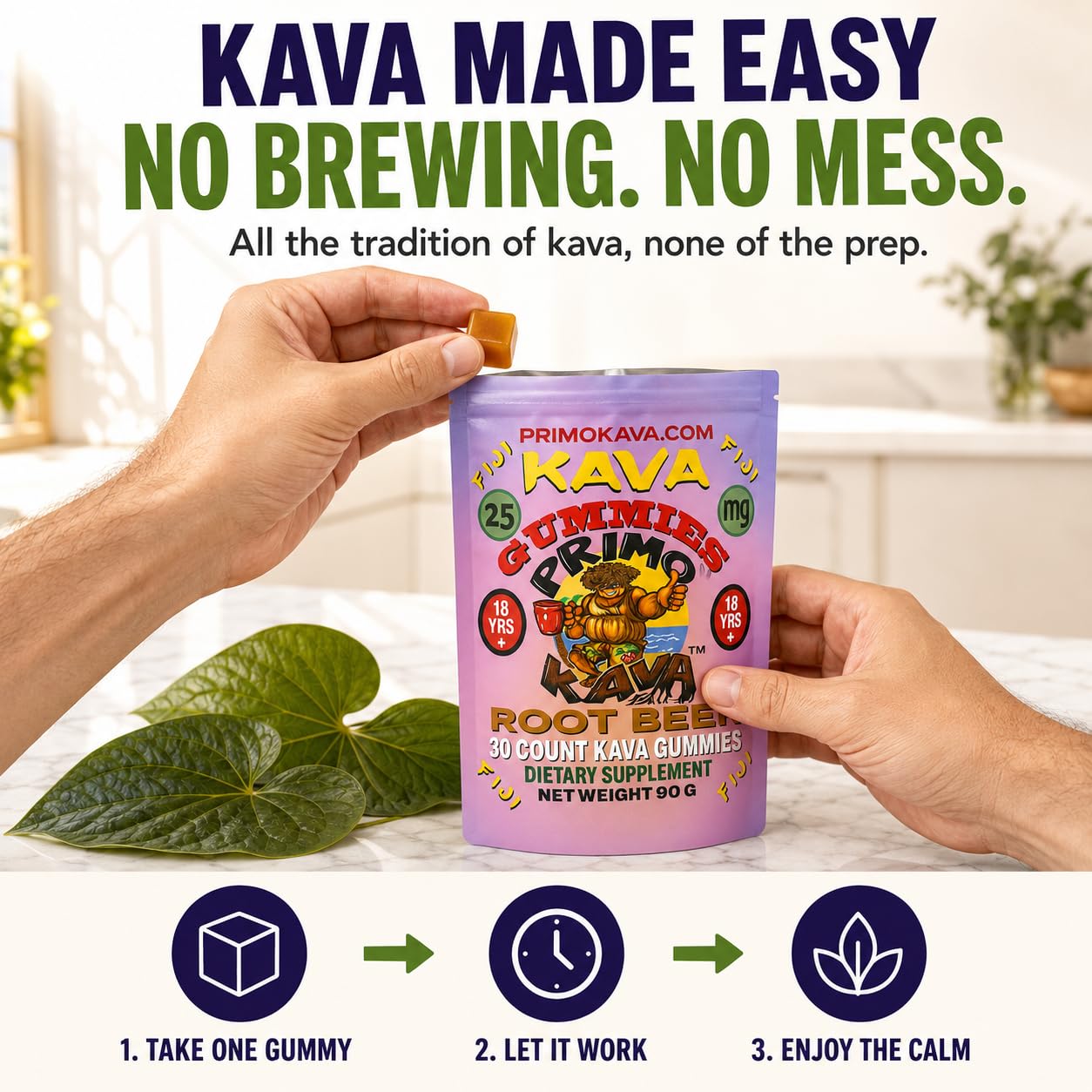 PRIMO KAVA Kava Kava Gummies 375mg, 30 Count