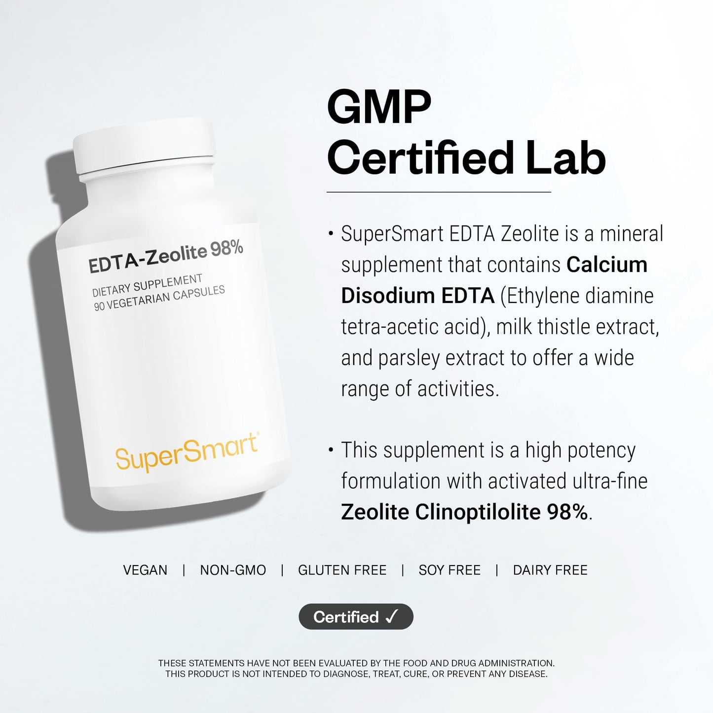 Supersmart EDTA Zeolite 98% Advanced Formula with Milk Thistle & Parsley High Potency Supplement, 90 Capsules