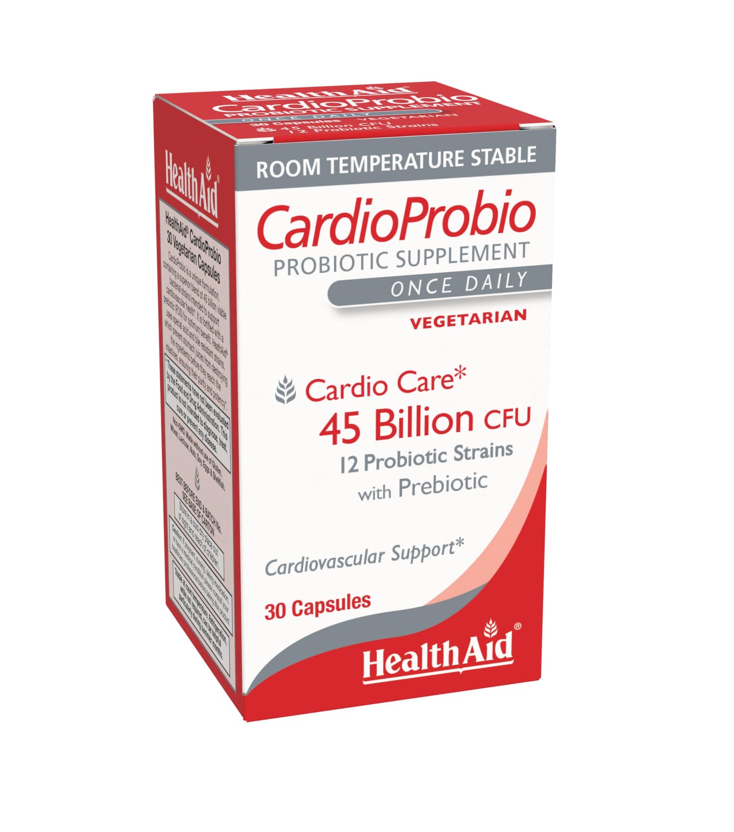 HealthAid CardioProbio Gut-Heart Probiotic 45 Billion CFU, 12 Strains + Prebiotic – Supports Digestive Health & Cardiovascular Wellness – Acid & Bile Resistant, Vegetarian – 30 Capsules