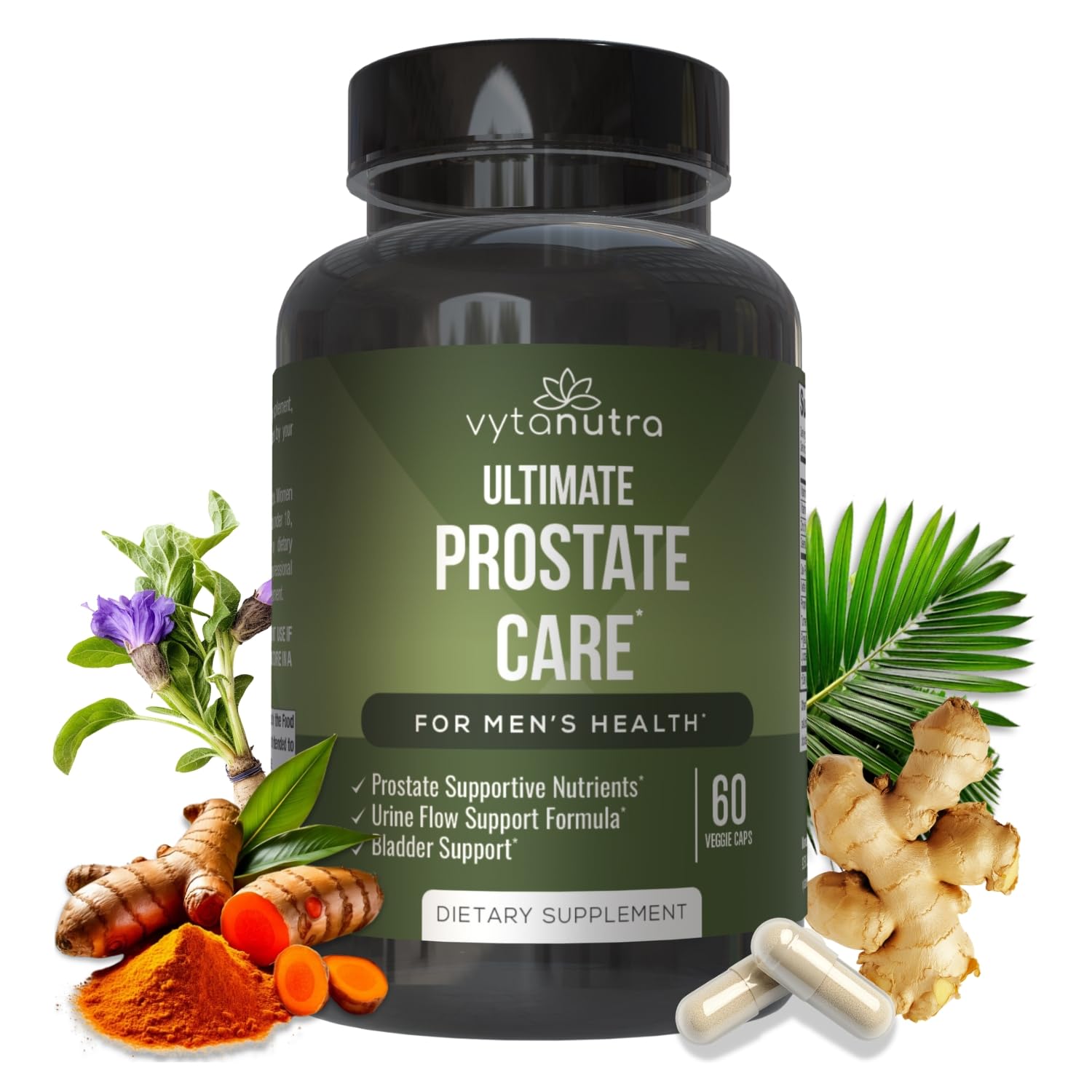 Vytanutra Ultimate Prostate Supplement for Men Vegan Saw Palmetto, Nettle Root, Pygeum, Turmeric, Zinc, Vitamin D3 Capsules, 60 Count